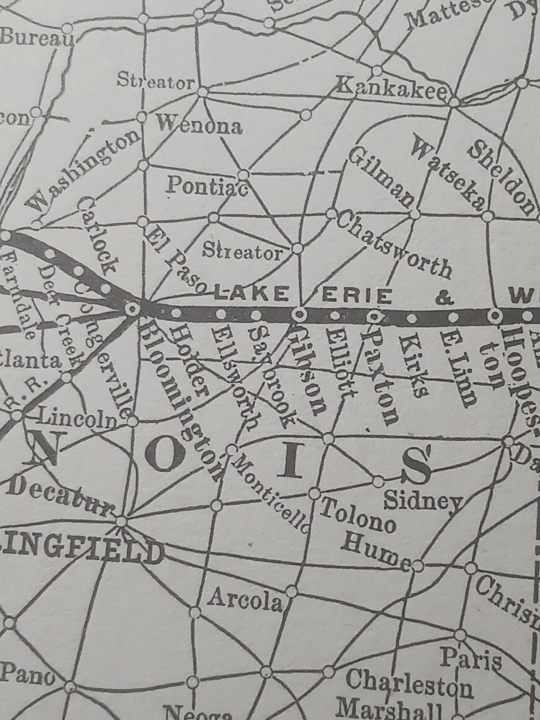 1892 Antique Railway Map LAKE ERIE & WESTERN RAILROAD all Routes Stations Depots