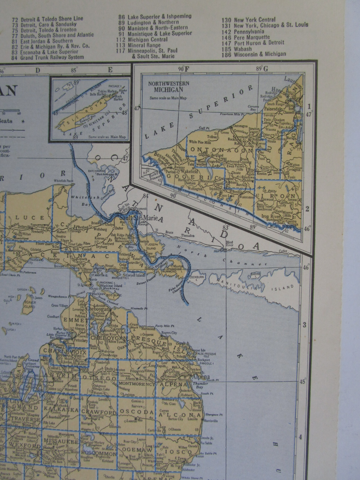 MI MN 1934 MICHIGAN RAILROAD Map ACADIA & BETSEY RIVER RR ~or~ MINNESOTA