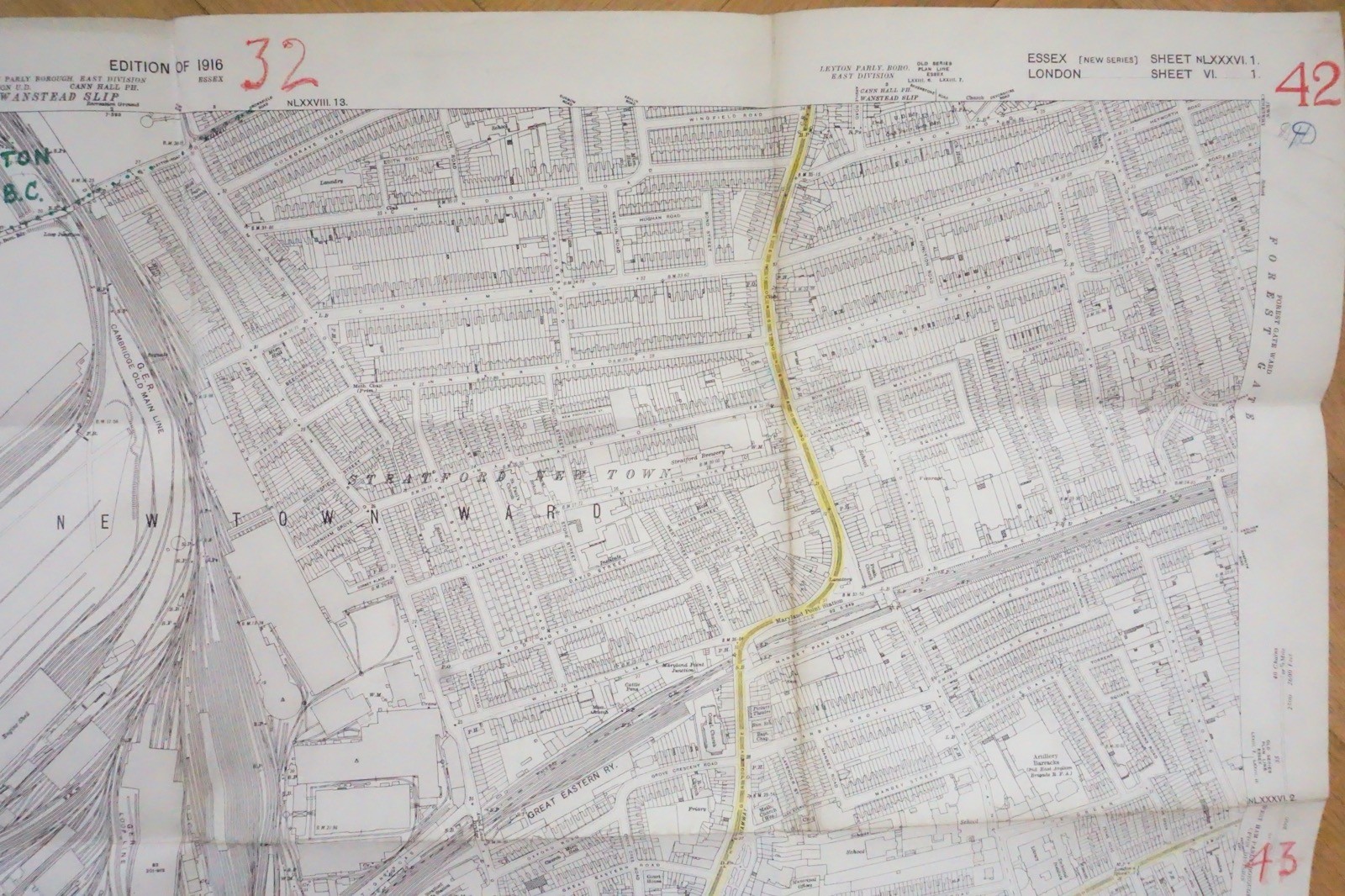 1916 West Ham Stratford Hackney East London GER Railway OS Railway Map **