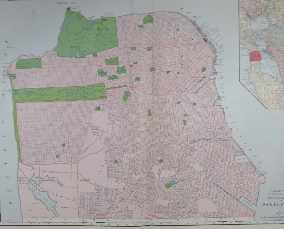 SAN FRANCISCO – 1912 – RAND-McNALLY NEW COMMERCIAL ATLAS – SHOWS RAILROADS