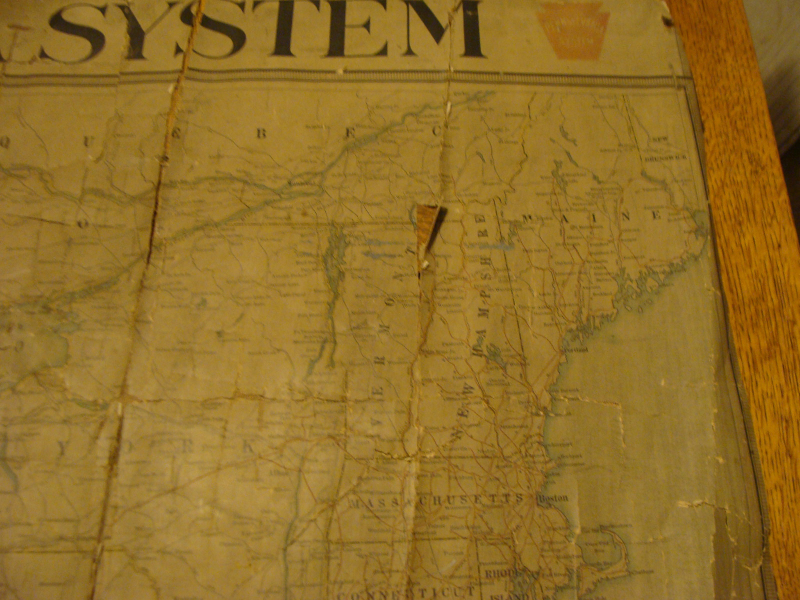 Vintage ORIGINAL 28 X 40″ PENNSYLVANIA SYSTEM MAP very worn, mounted, JULY 1917