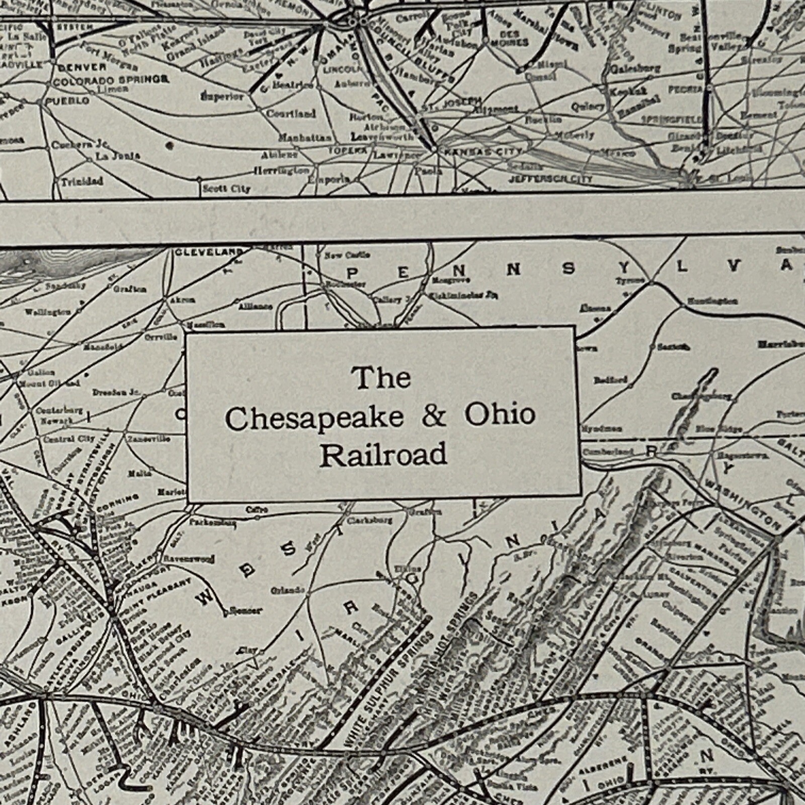 1917 Map Chicago Northwestern Chesapeake Ohio & Erie Railway Systems 15”x11”