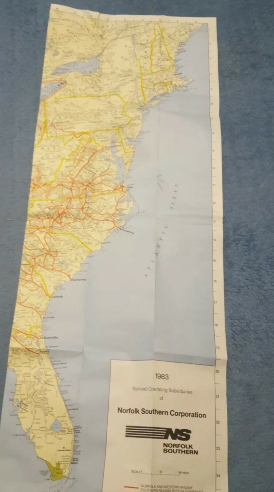 1983 Map Of NS/Norfolk Southern Corporation Operating Subsidaries-SOU + N&W Used