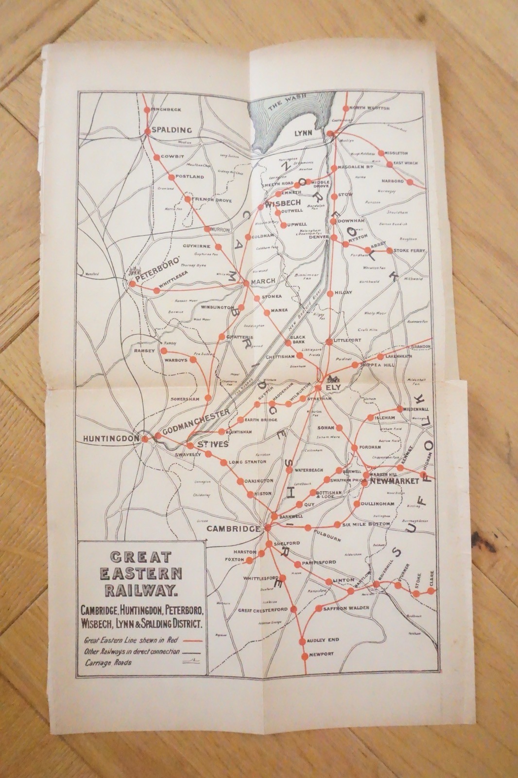 1912 Cambridge Huntingdon Lincolnshire Great Eastern Railway Map GER