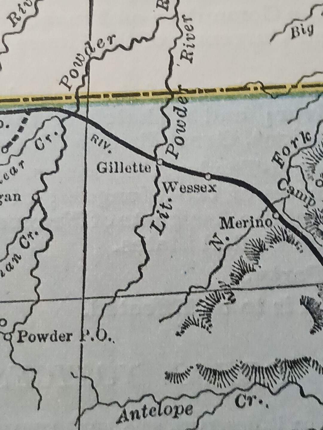 ☆1895 Antique Train Route Map Wyoming Montana All Railroad Lines Marked 11″×9″