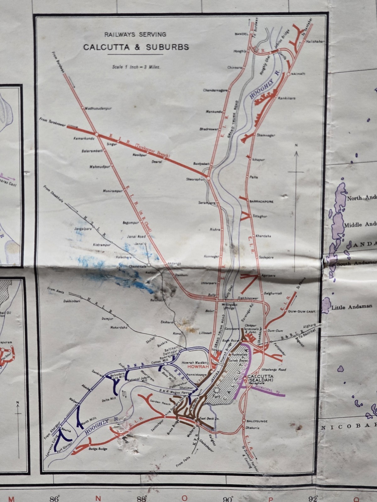Vintage 1950s Railway Map of India Delhi Madras Calcutta Coalfields 42×32