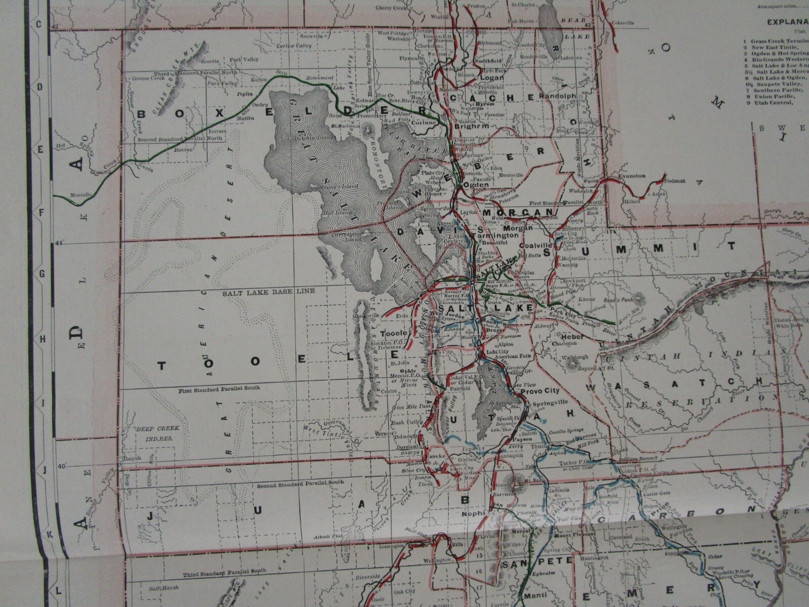 UT 1897 UTAH CRAM STEAM RAILROAD Map. Cram. OGDEN & HOT SPRINGS RR; SP; UP