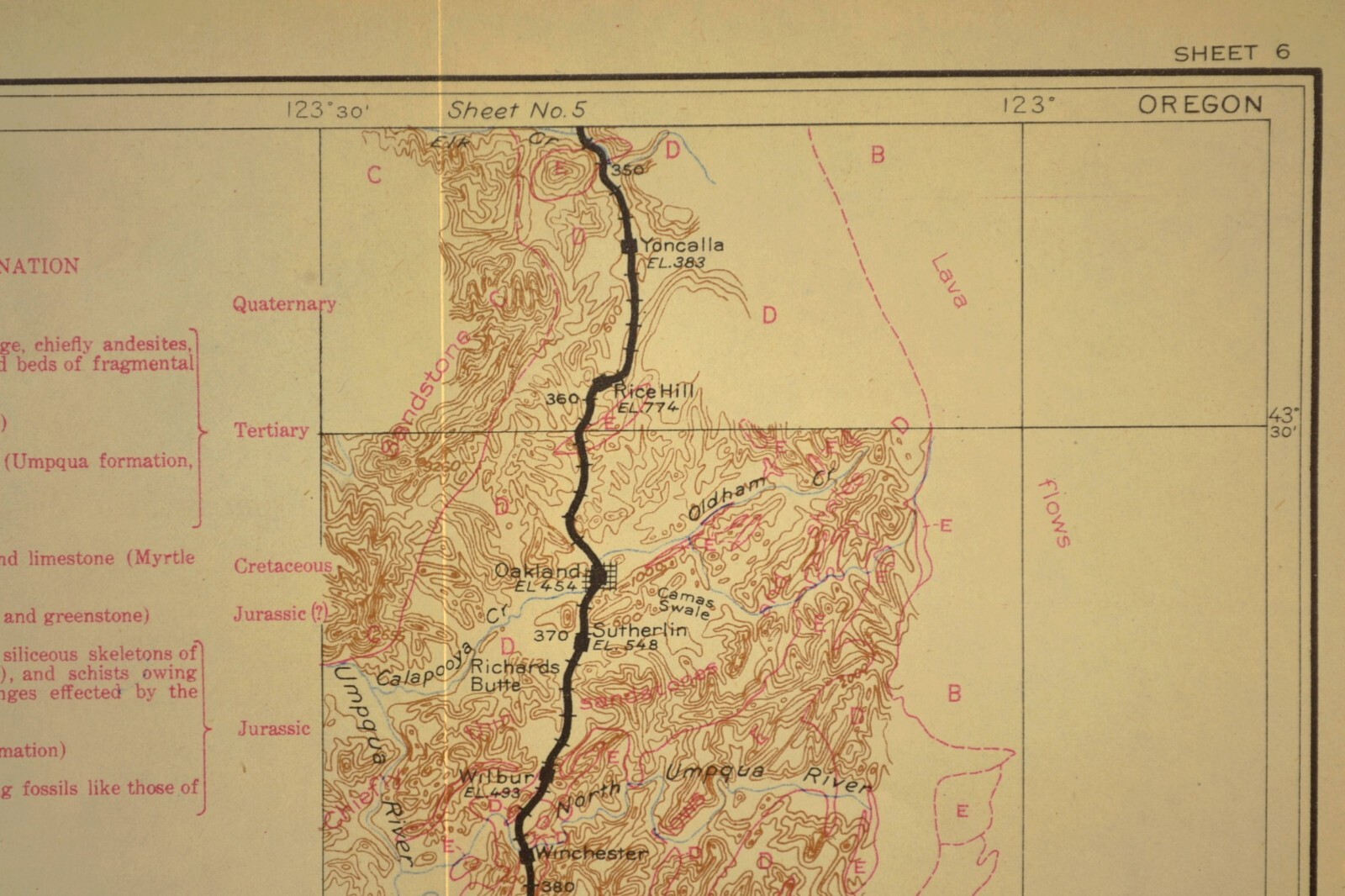 1915 Southern Pacific Railroad Map Roseburg Oregon Sutherlin Green Shasta Route