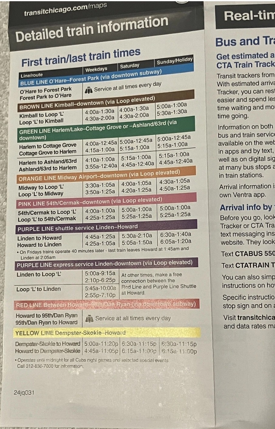 CHICAGO TRANSIT AUTHORITY (CTA) BUS and RAIL “L” MAP July 2024