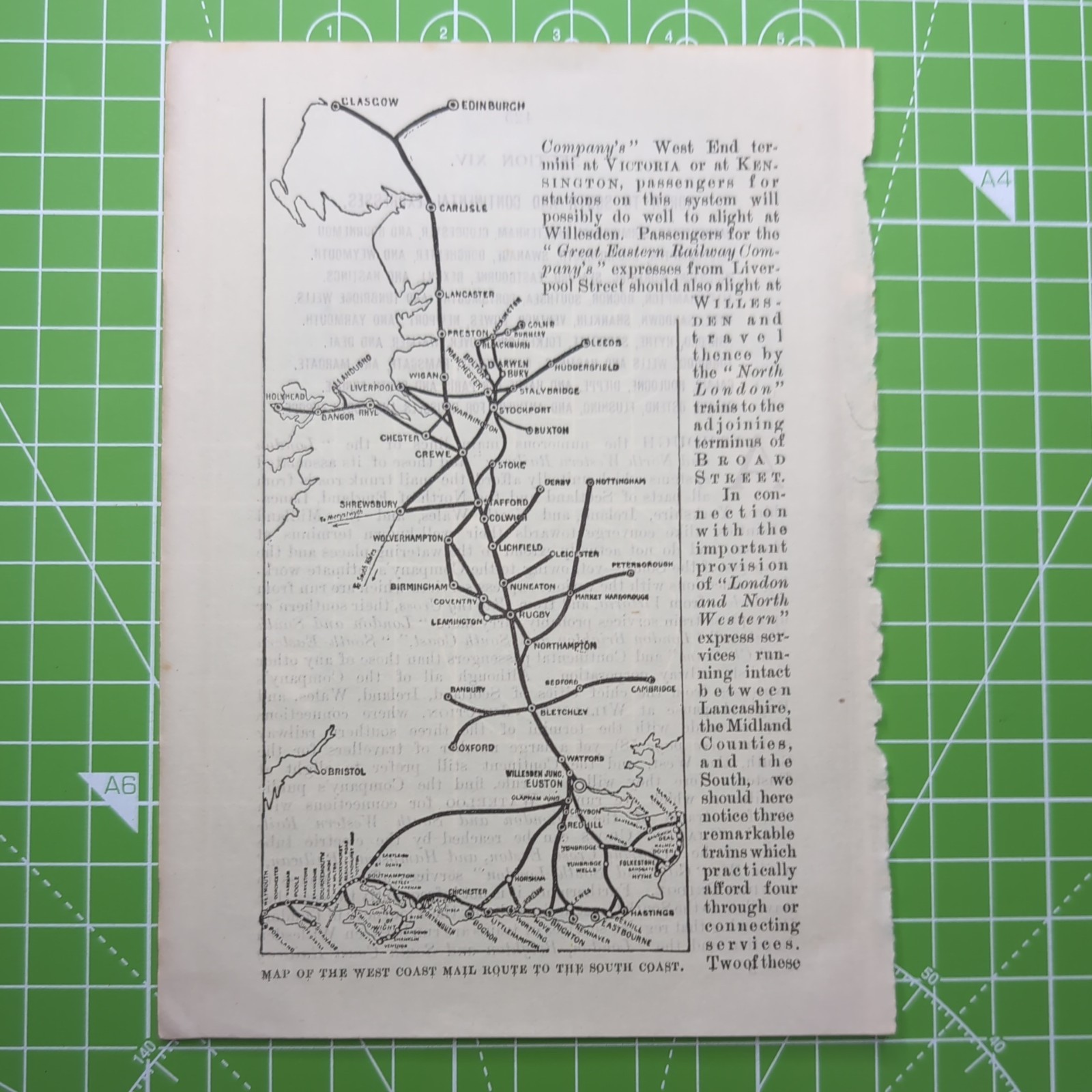 Original 1912 LNWR Map Of The West Coast Mail Route To The South Coast Railway