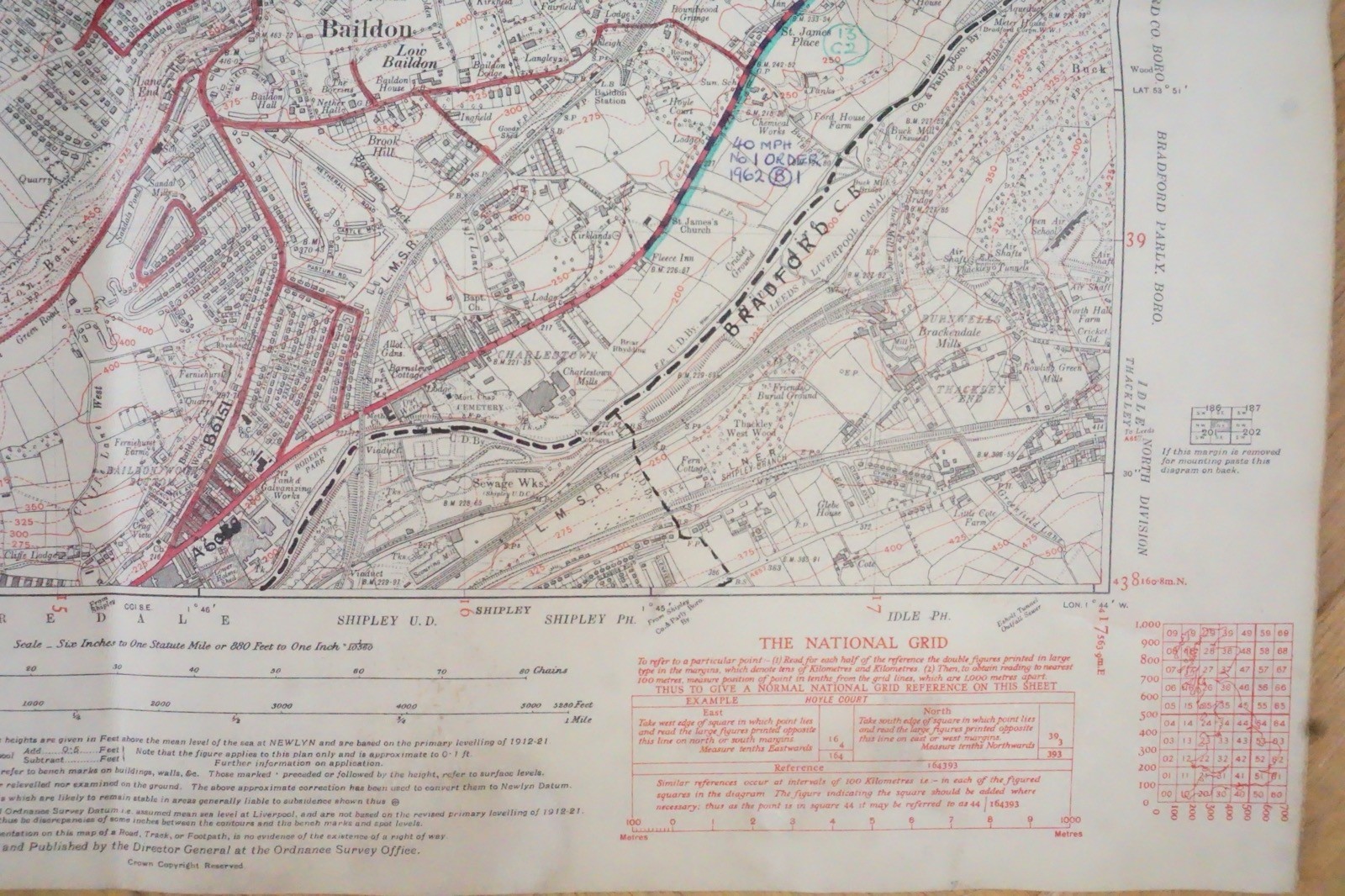 1938 Baildon Bradford Yorkshire LMS Railway OS Linen Map Ref 37 *
