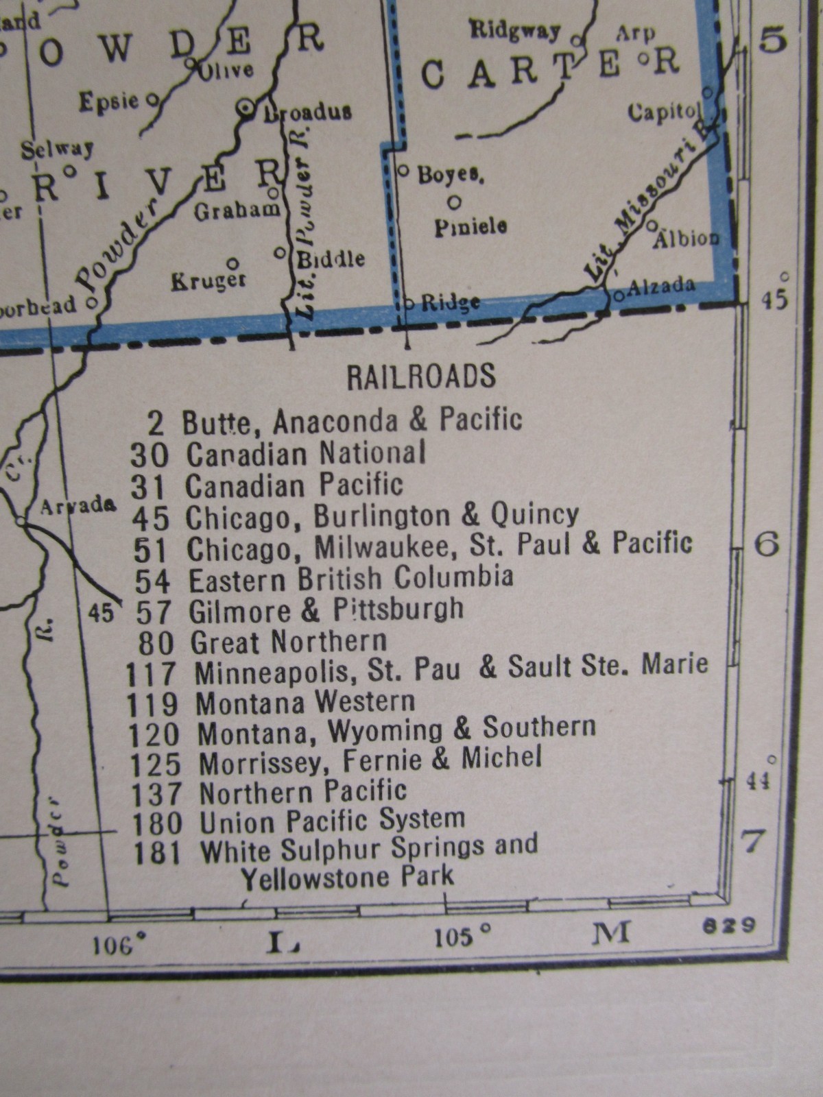 MT Great Depression era 1931 MONTANA RAILROAD Map. MORRISSEY FERNIE & MICHEL RR