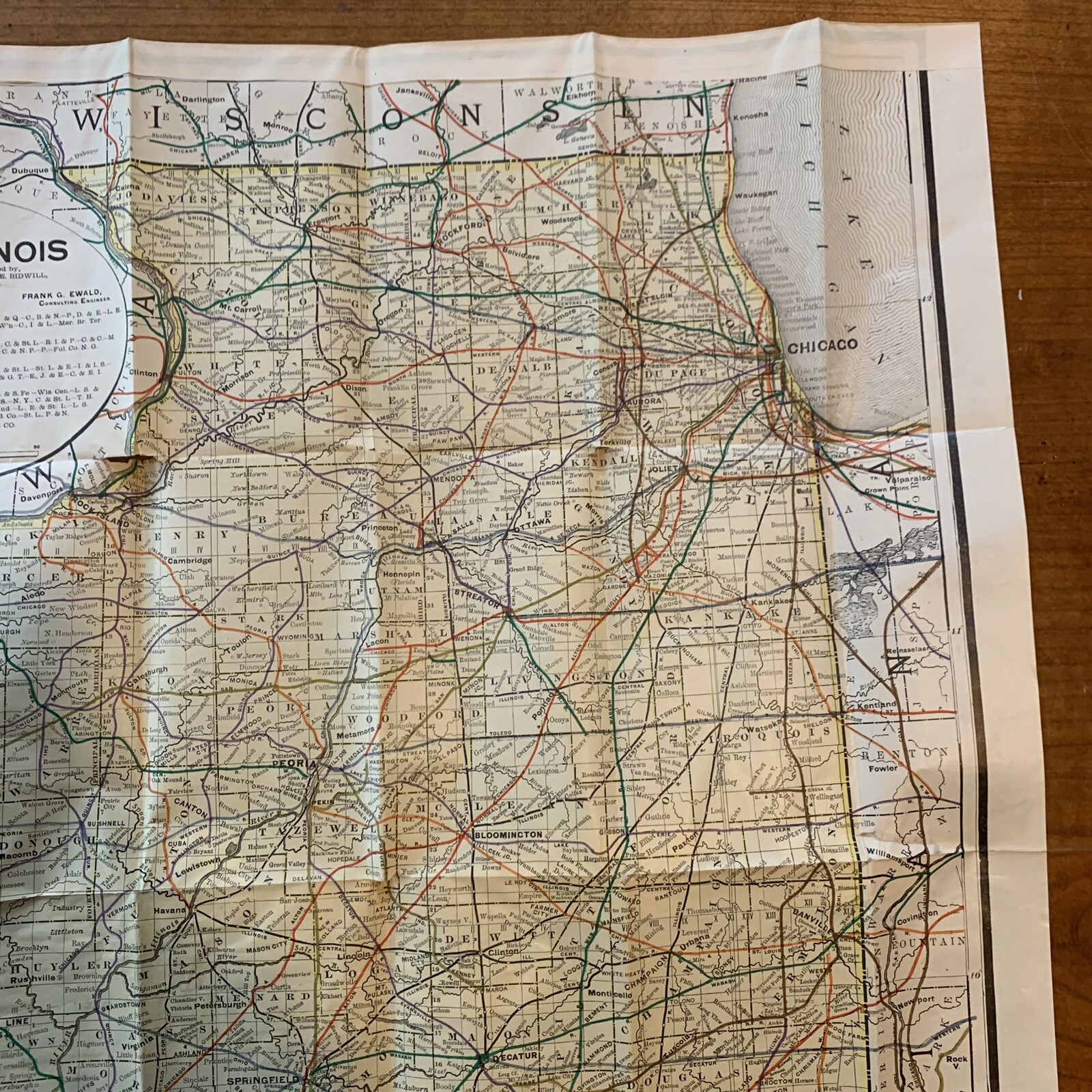 1898 Railroad Commissioners’ Map of Illinois / Chicago. 32″ x 20 1/2″.