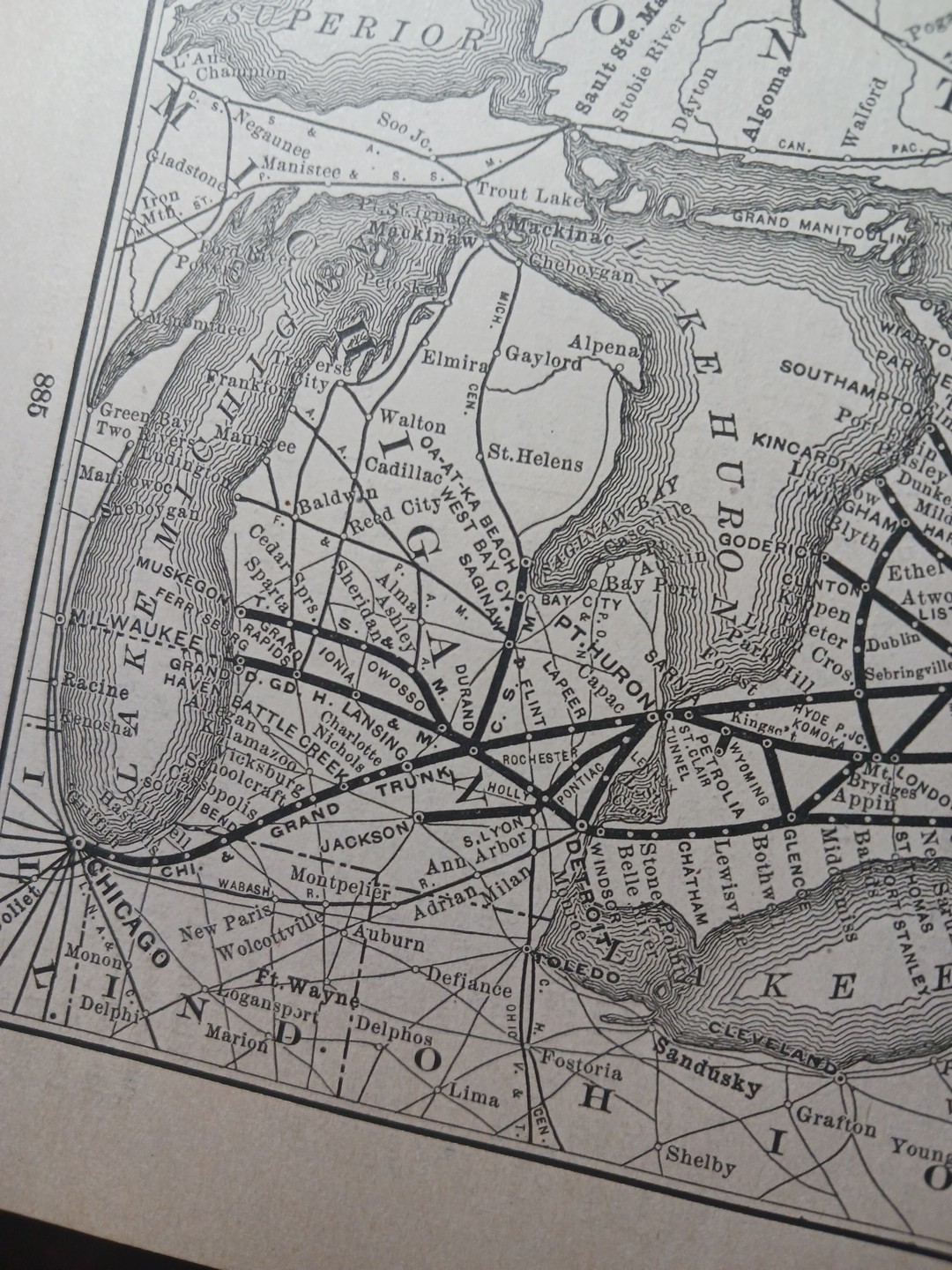 ~1898 ANTIQUE Railroad Map GRAND TRUNK RAILWAY SYSEM Canada Quebec Ontario Train