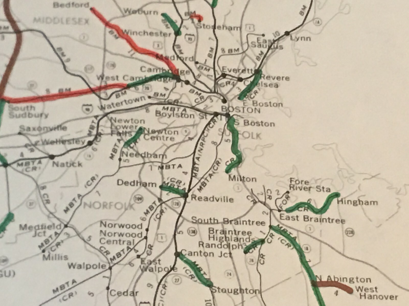 Vintage 1976 Connecticut-Massachusetts-Rhode Island Railroad Map●FRA●11″x17″