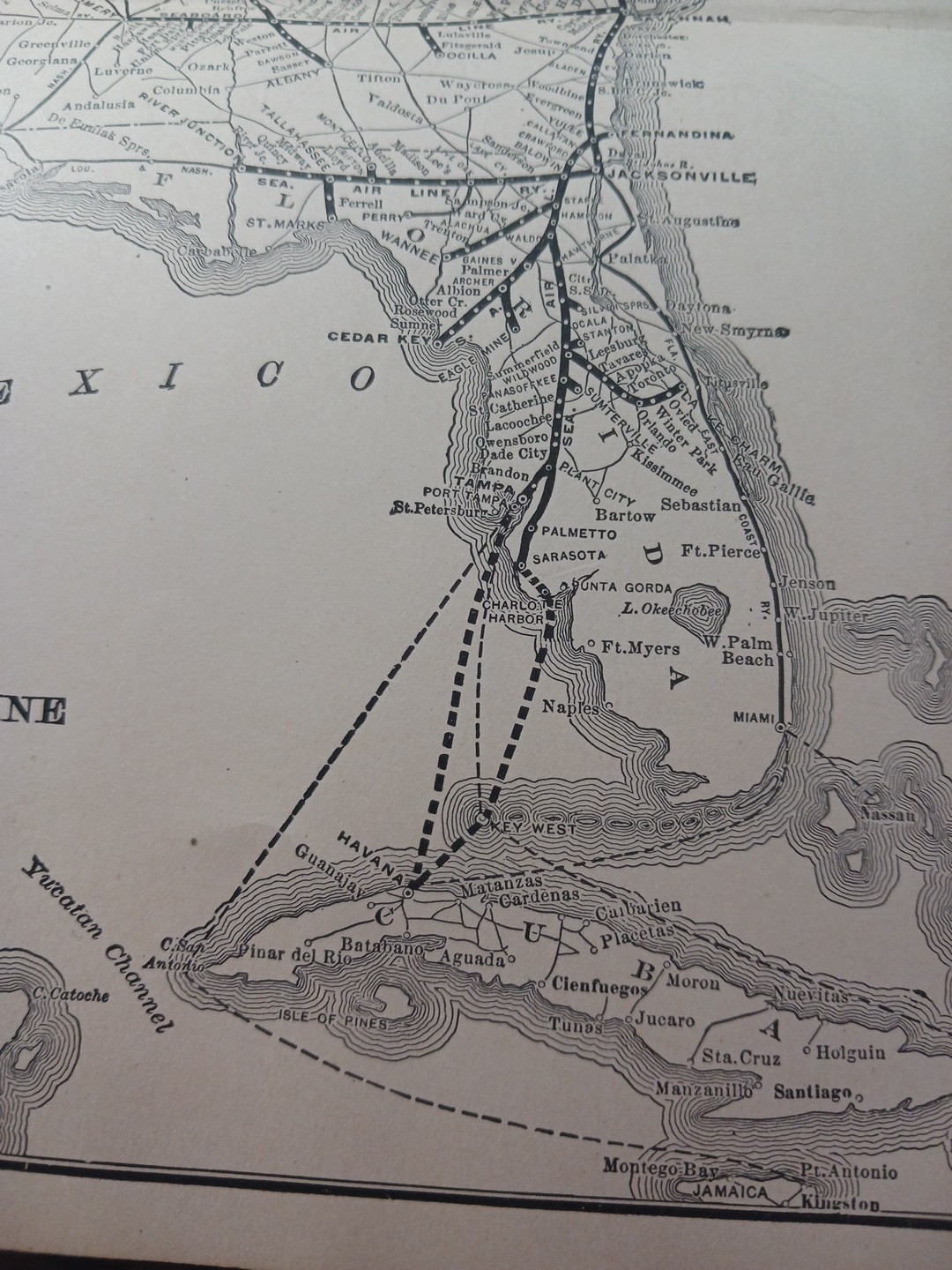 1905 Train Route Map SEABOARD AIR LINE SYSTEM railroad Stations Depot 11″x9″