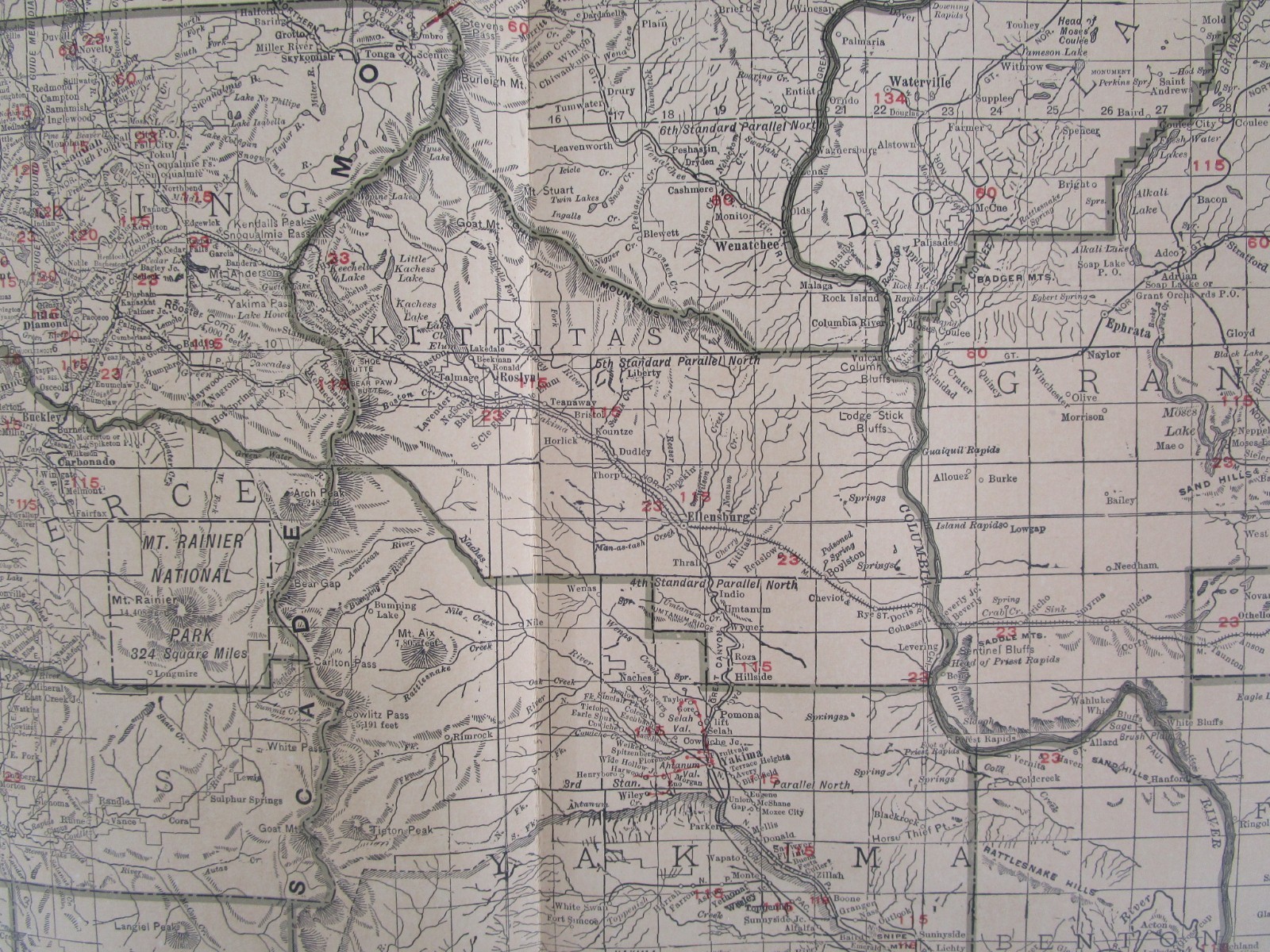 WA 1921 WASHINGTON State STEAM / INTERURBAN ELECTRIC RAILROAD / STEAMSHIP Map