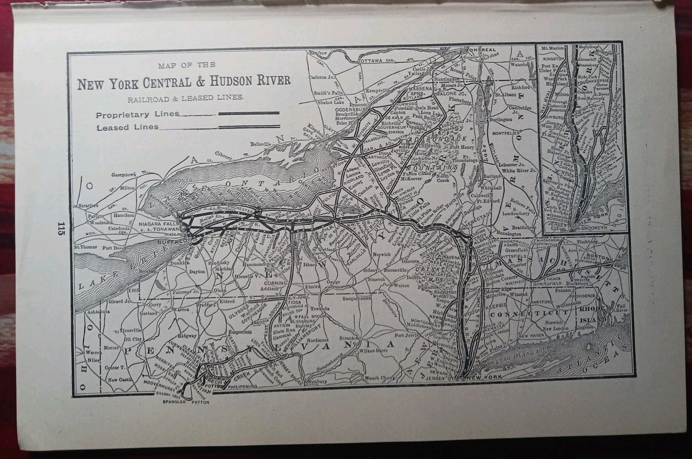 ~1904 Vintage Railway Map NEW YORK CENTRAL & HUDSON RIVER RAILROAD All Routes NY