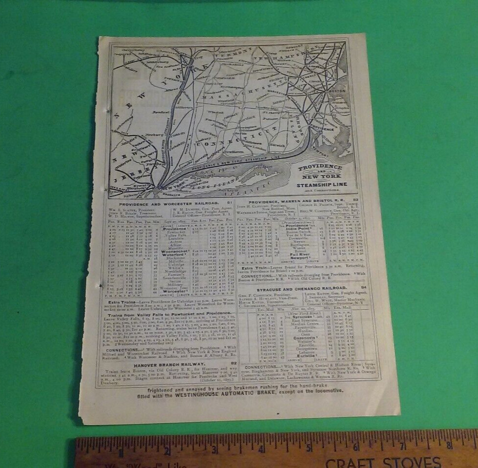 Rare 1876 CENTRAL VERMONT Railroad Railway and Connections Print Map & Routes