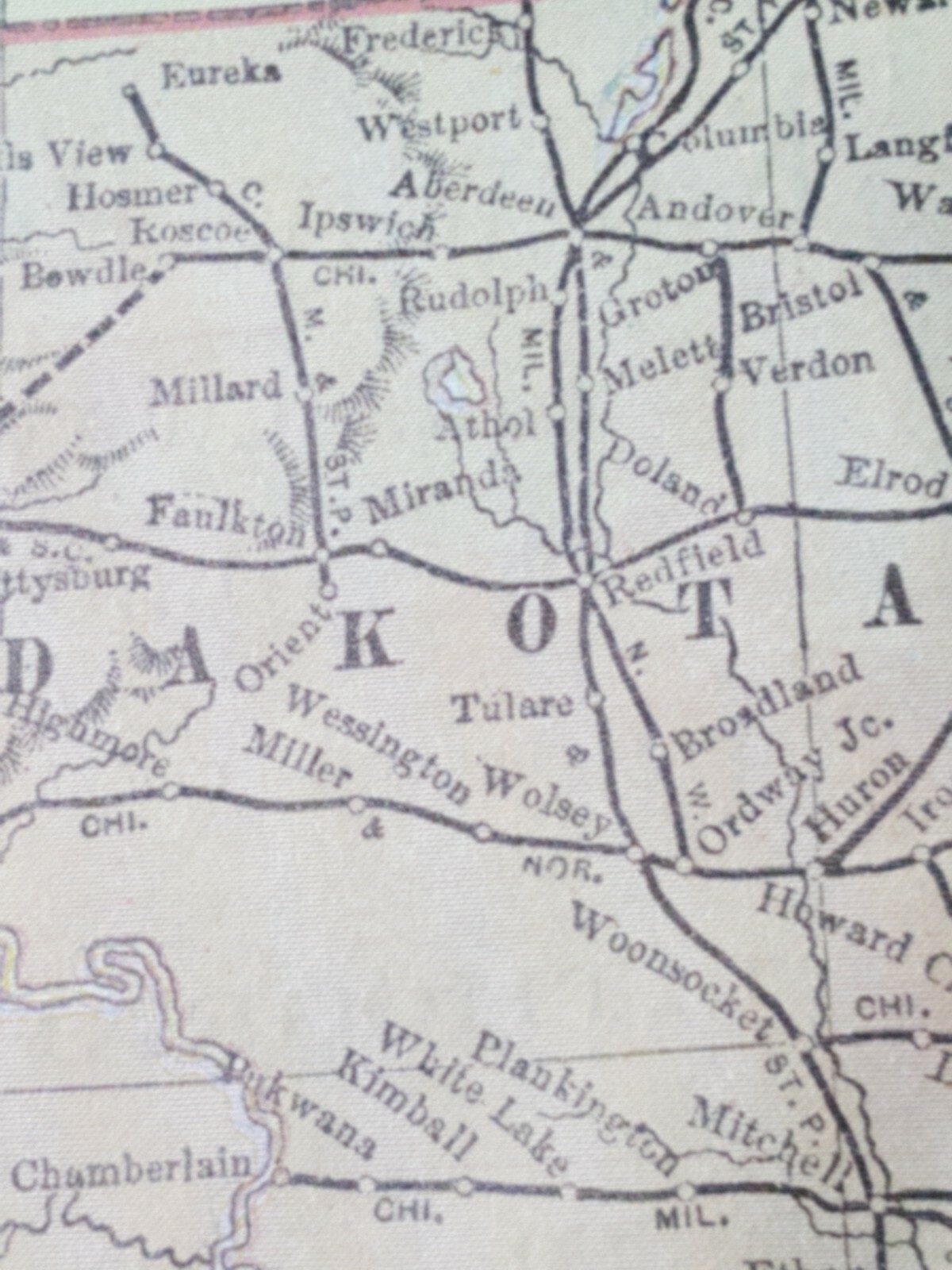 Original 1896 railroad map NORTH SOUTH DAKOTA Minnesota all train routes 9″x11″