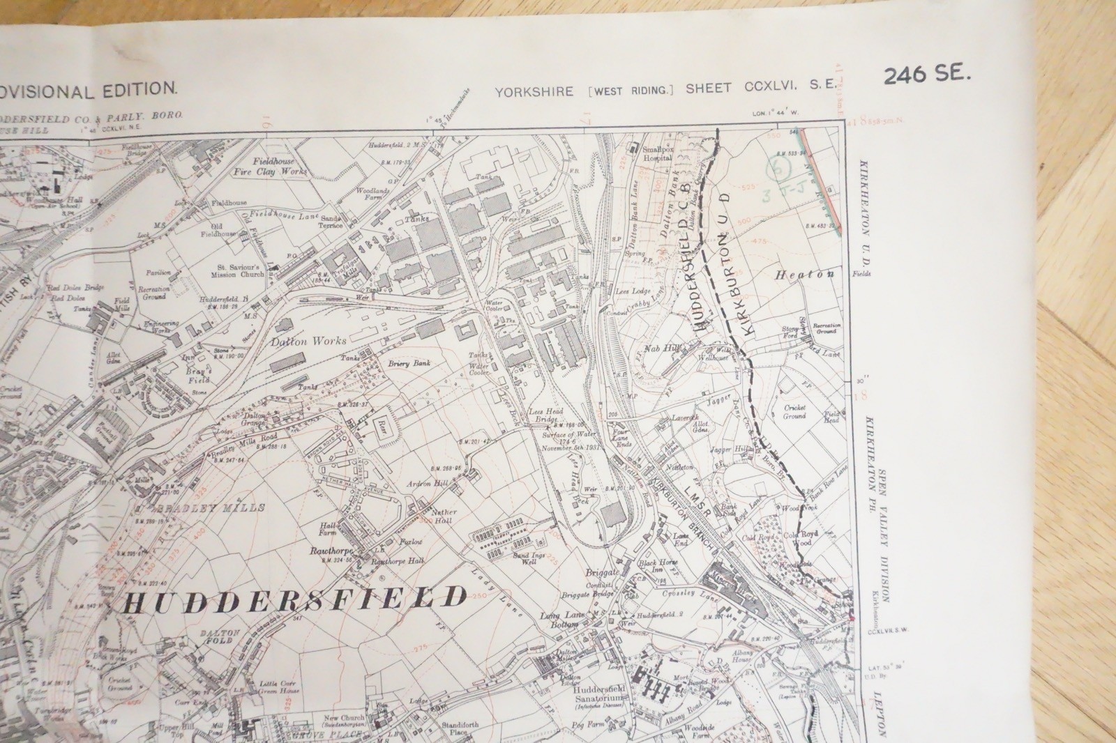1938 Huddersfield Kirkburton Yorkshire LMS Railway OS Linen Map Ref 71 **