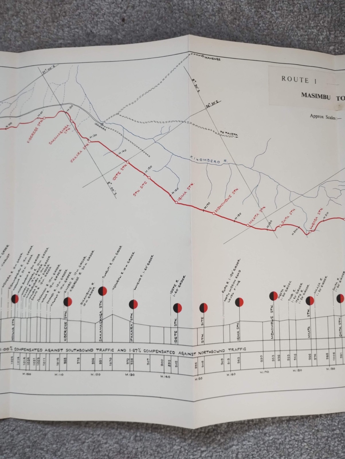 1952 Original East African Railways Map of Route: Masimbu to Mpanga (Tanzania)