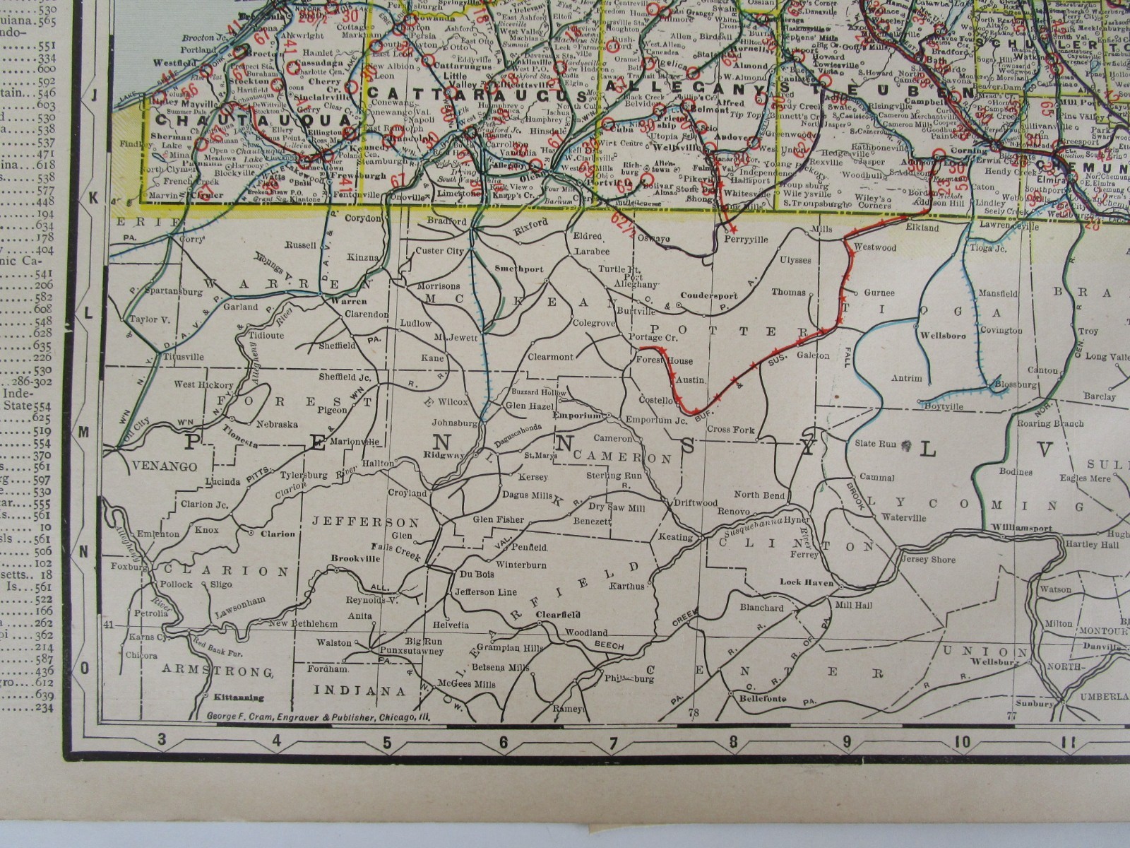 NY 1903 NEW YORK FULL STATE Cram RAILROAD Map. COOPERSTOWN & CHARLOTE VALLEY RR