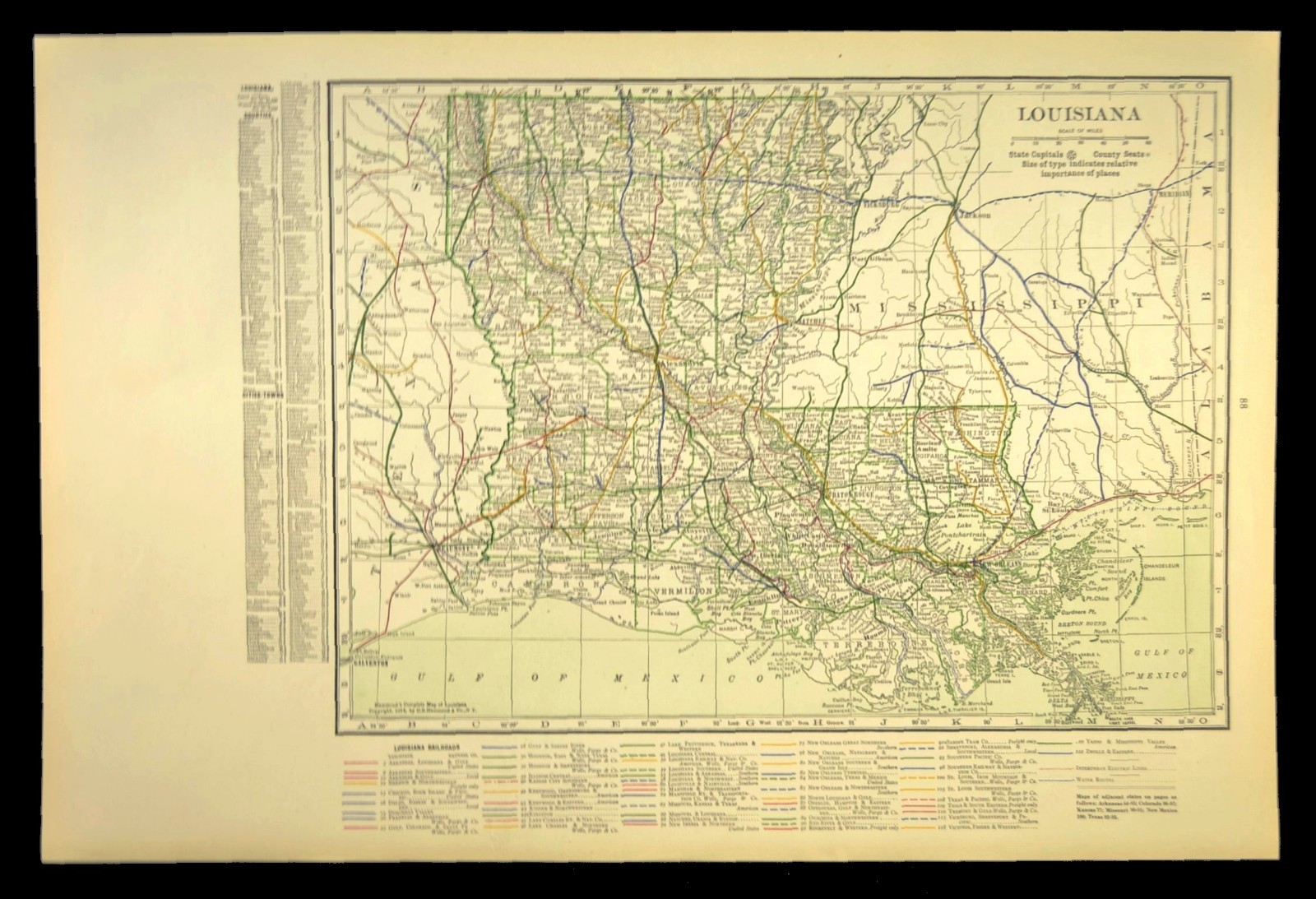 1914 Antique LOUISIANA Railroads Map ORIGINAL Atlas Map Texas & Pacific DATED