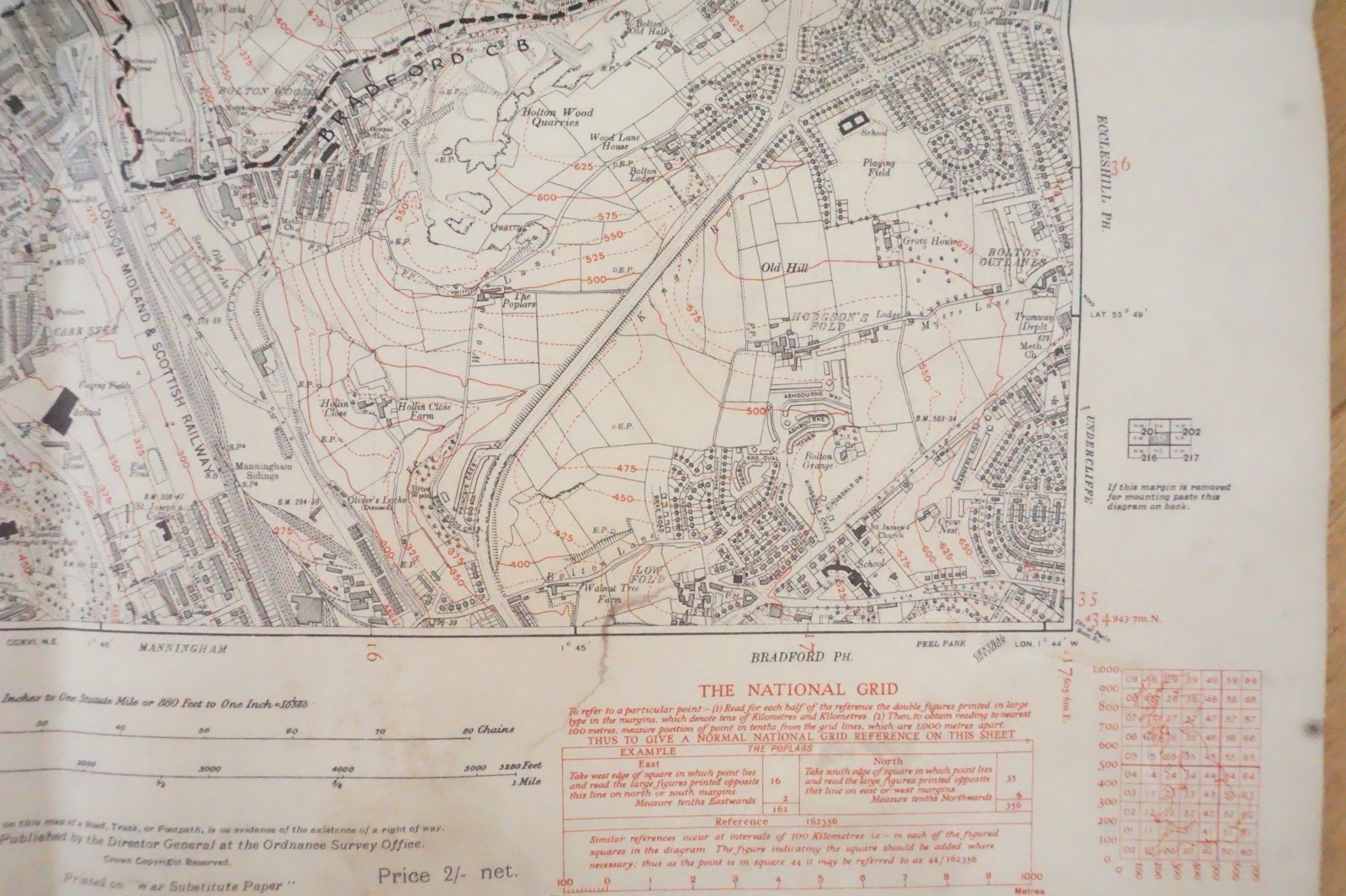 1938 Shipley Frizzing Hall Yorkshire LMS Railway OS Linen Map Ref 33 *