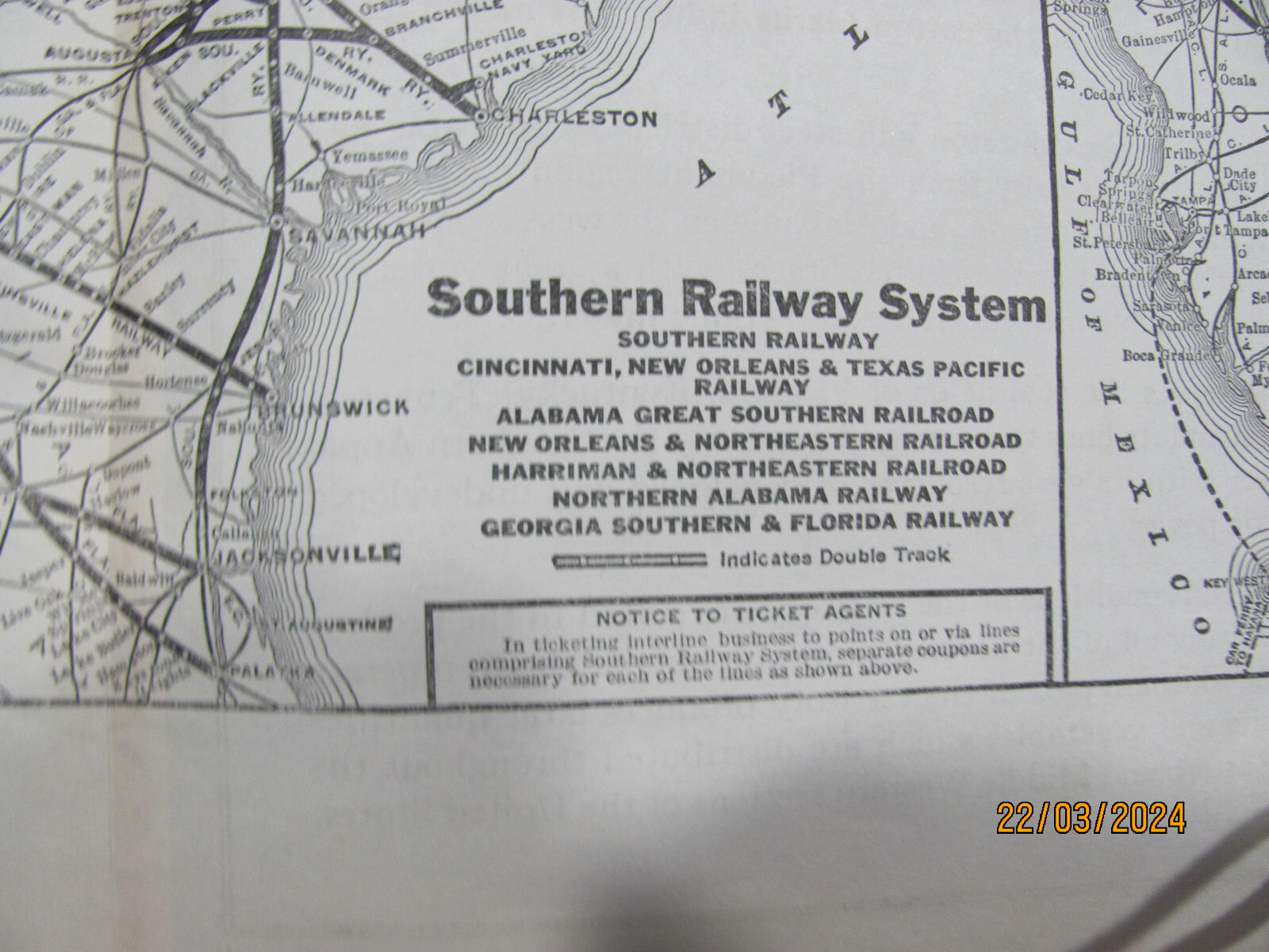 ORIGINAL 1924 SOUTHERN RAILROAD SYSTEM MAP SOU RR STATIONS HISTORY DATA