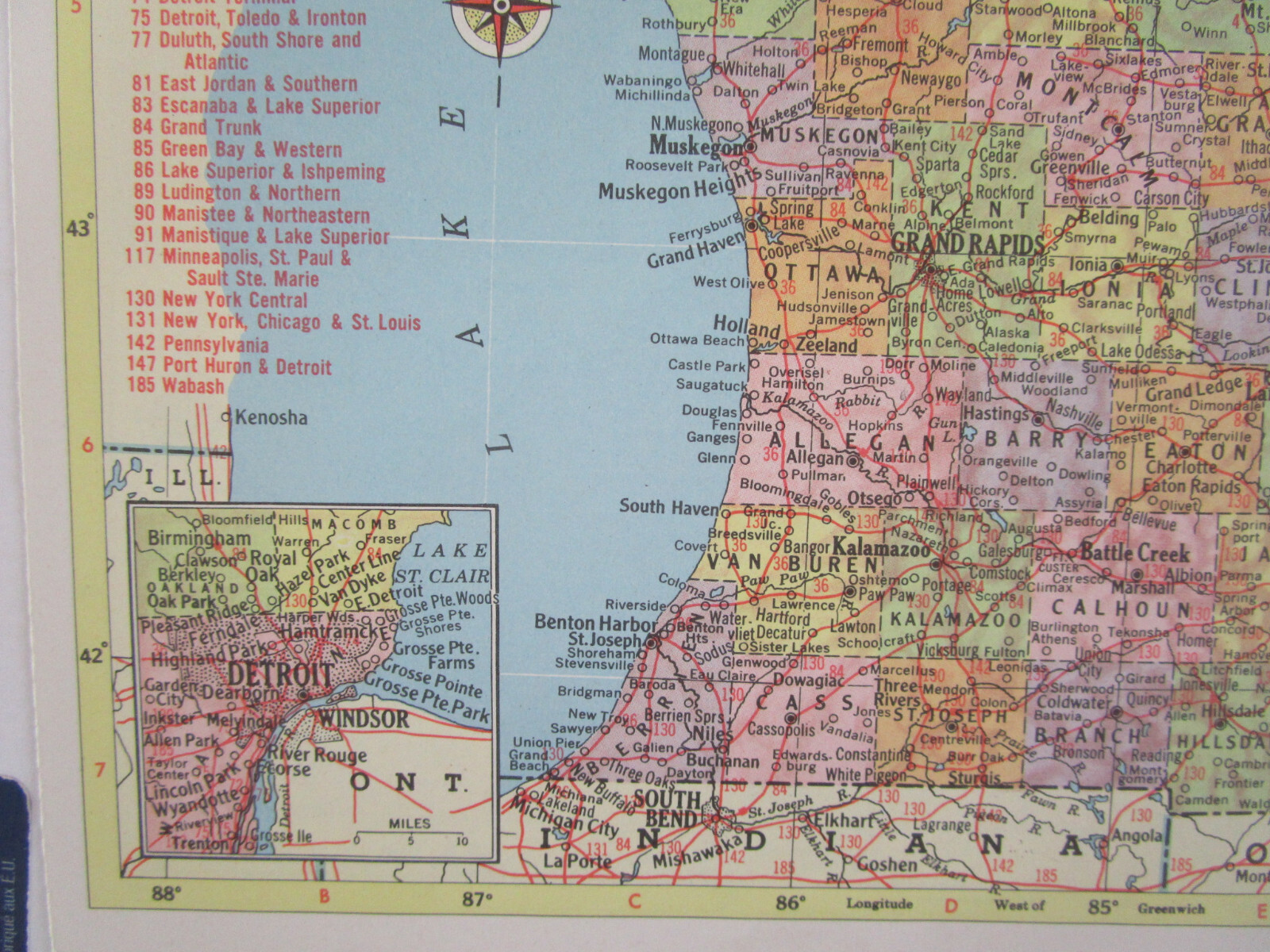 MN MI 1958 MINNESOTA RAILROAD Map DULUTH MESSABE & IRON RANGE RR ~or~ MICHIGAN