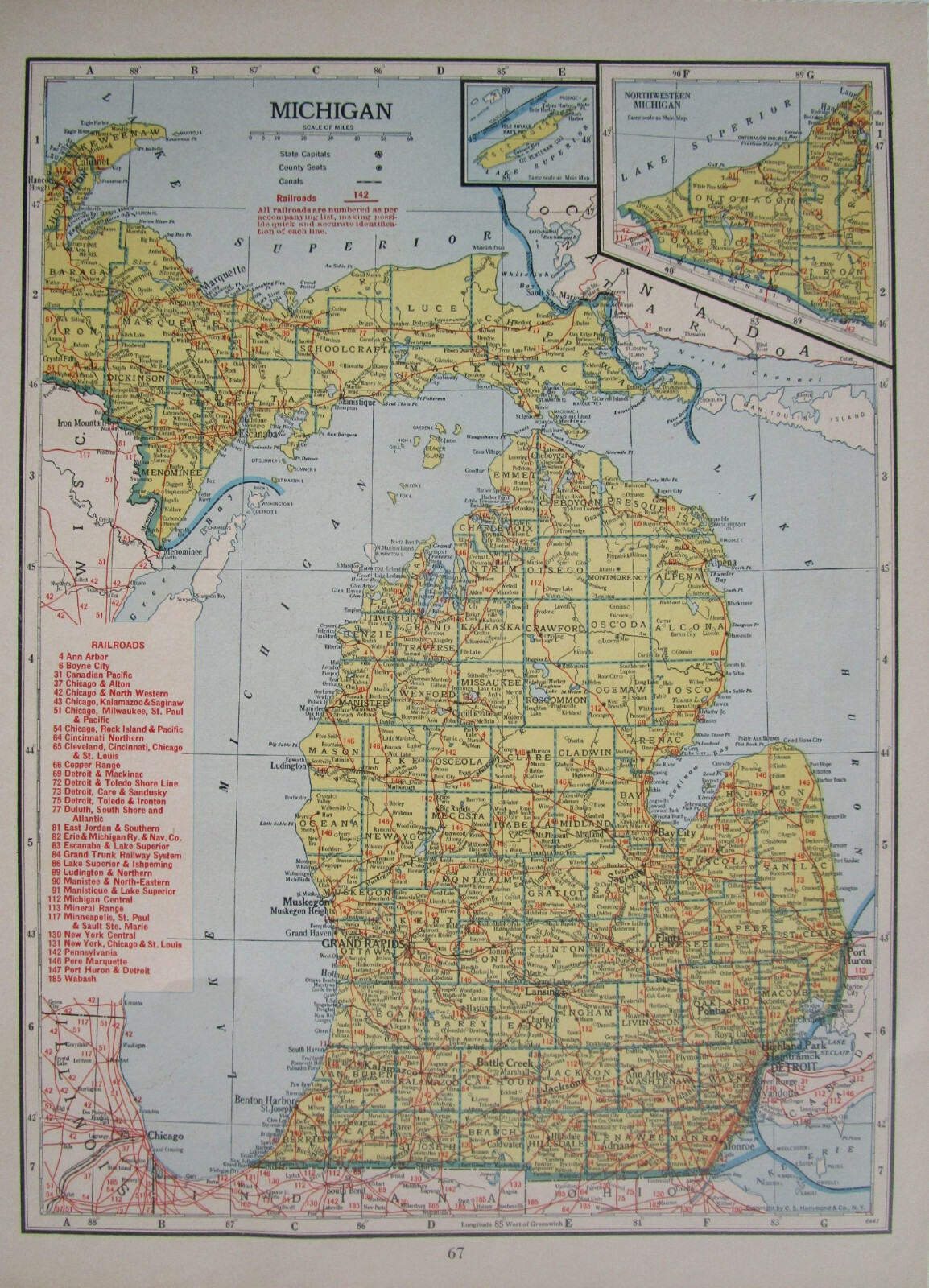 MI MN WWII 1942 MICHIGAN RAILROAD Map BOYNE CITY RR ~or~ MINNESOTA; HILL CITY RR