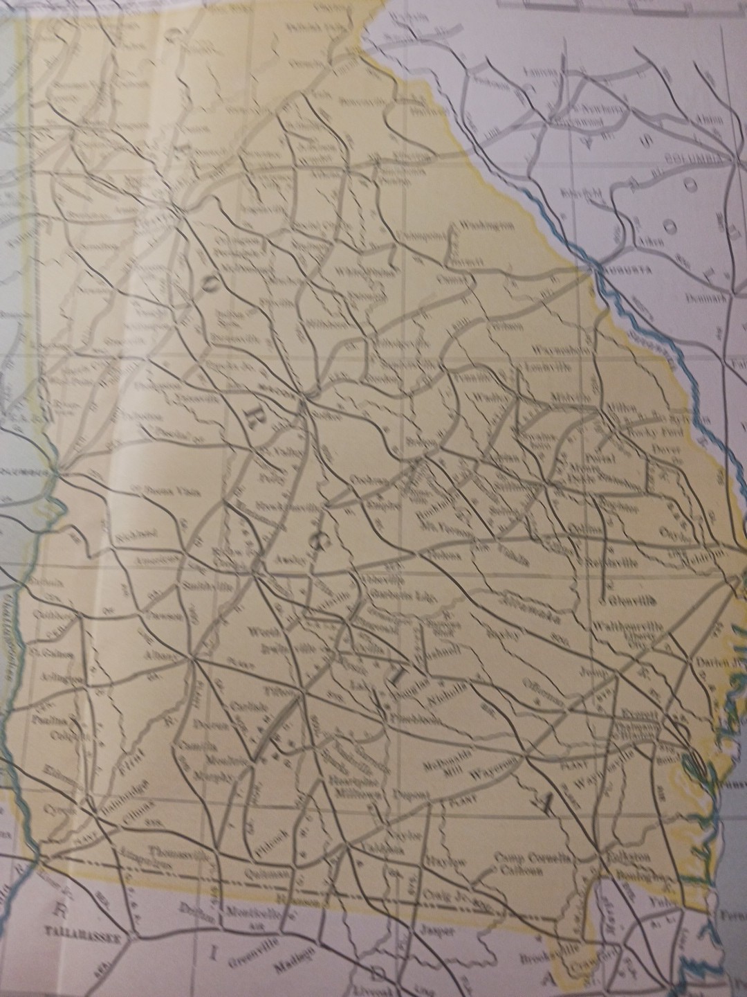 1905 Train Route Map Alabama & Georgia ALL Railroad Company Lines Marked 11x 9″