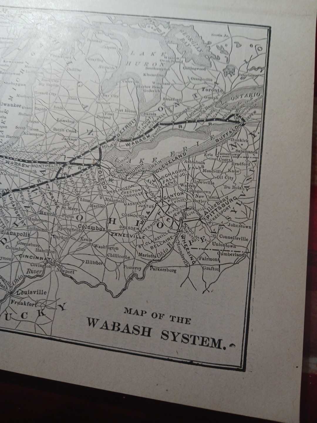 ~1910 Antique Train Map WABASH SYSTEM all Railroad Lines Stations Marked