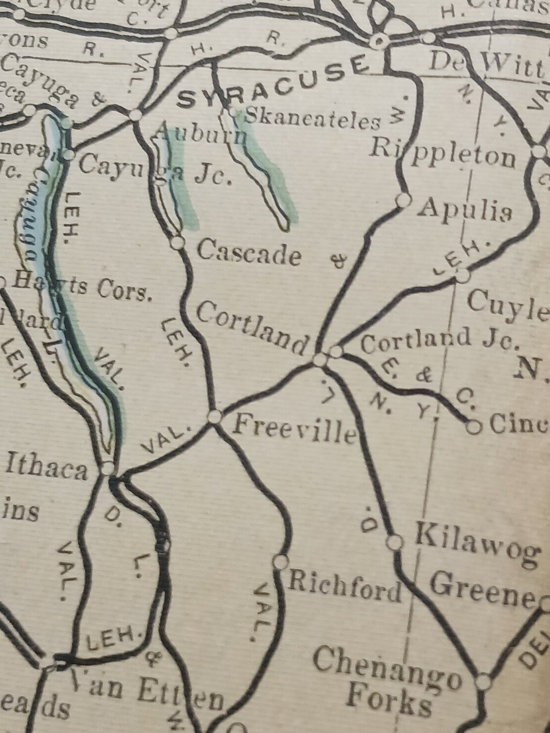 1906 Dated Train Route Map NEW YORK all Railroad Lines Junctions Towns 11″×9″
