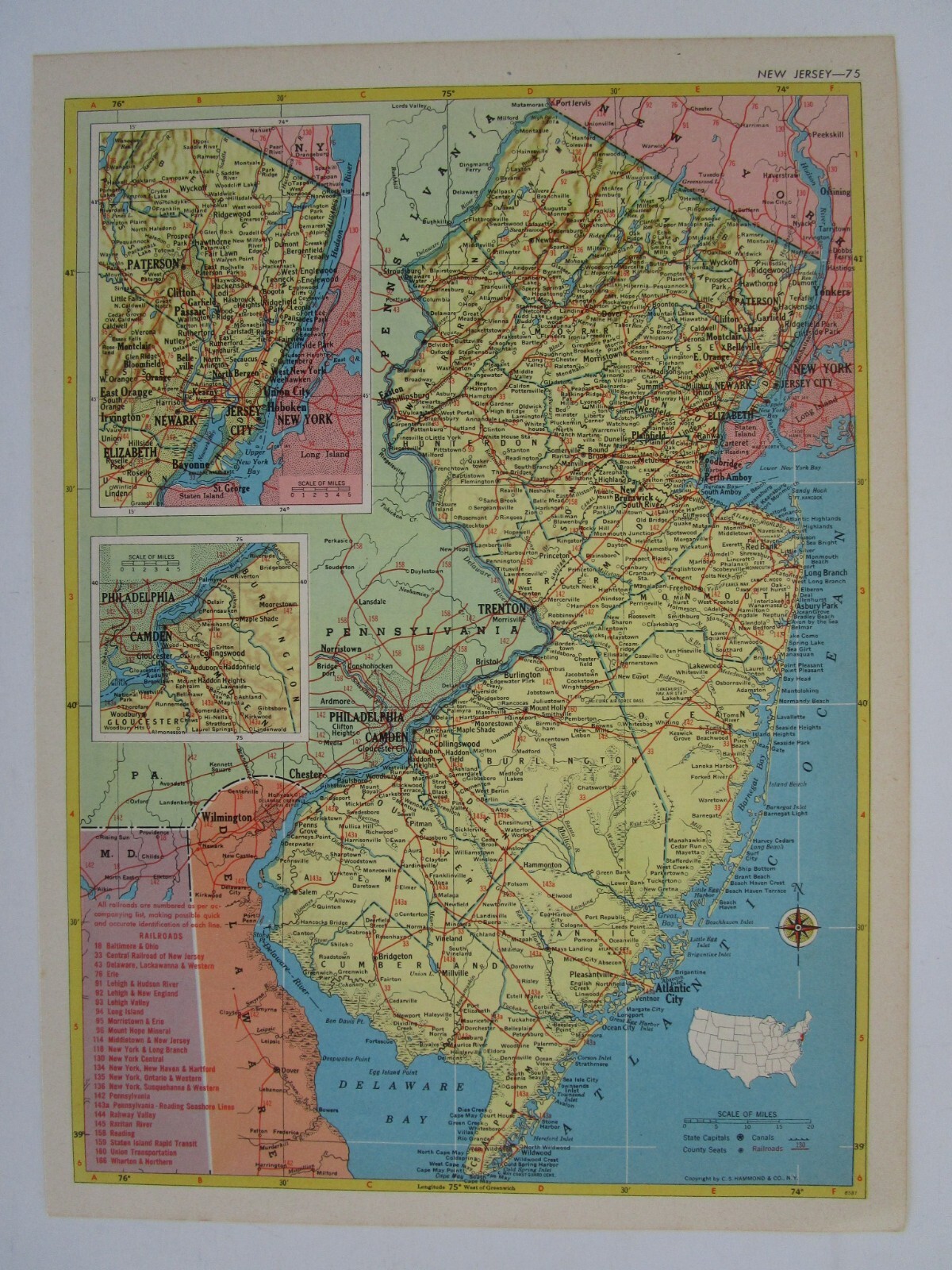 NJ NM Vtg 1952 NEW JERSEY RAILROAD Map. MORRISTOWN & ERIE RR ~or~ NEW MEXICO