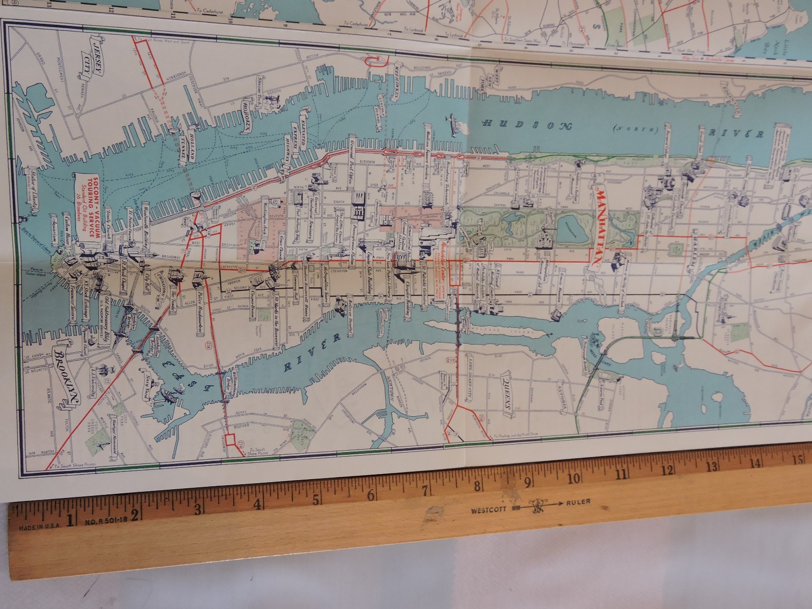 1939 New York City NYC World’s Fair Subway MOBIL GAS Map Rapid Transit Train