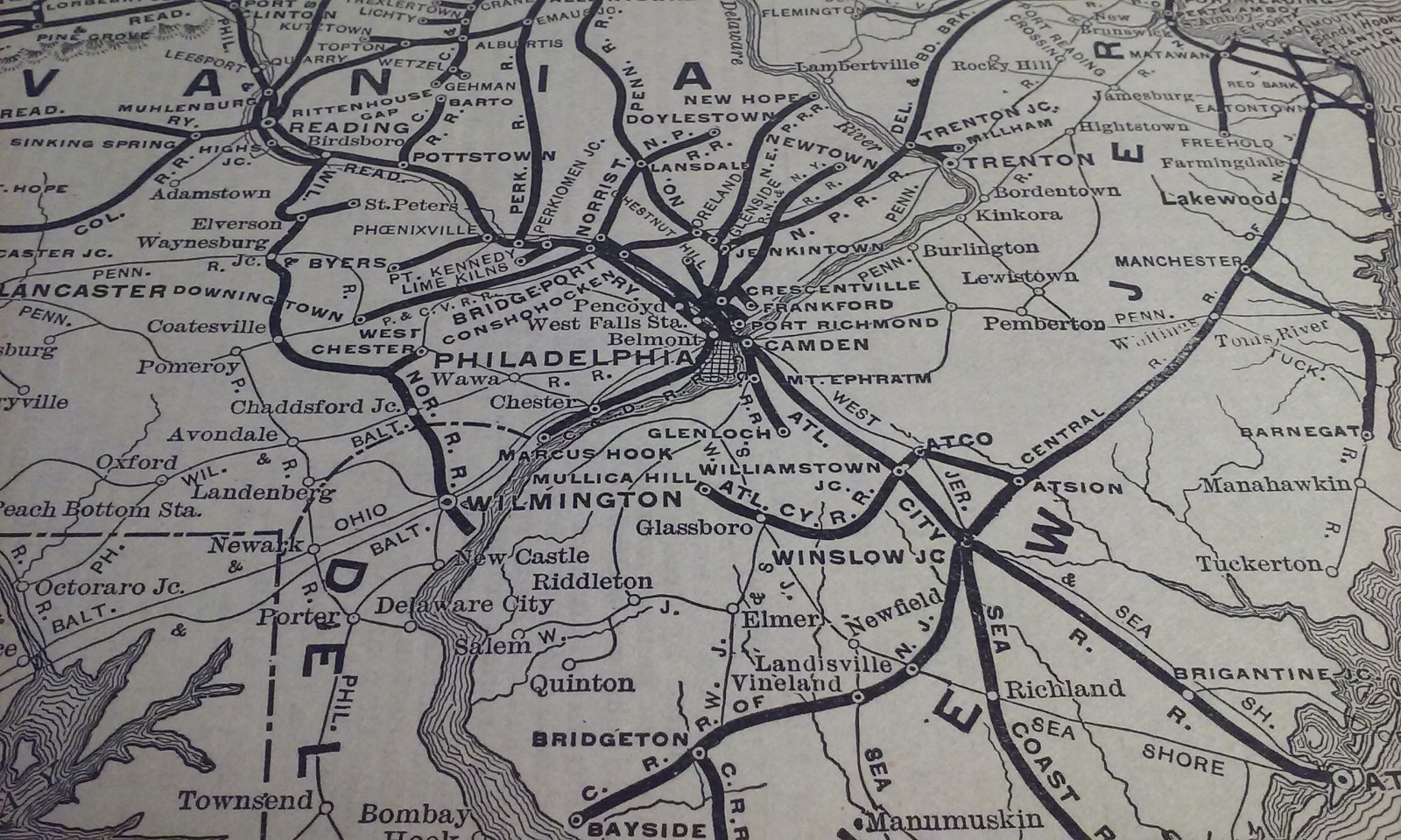Rare 1903 Railroad Map of The Philadelphia & Reading Railway Routes &Connections