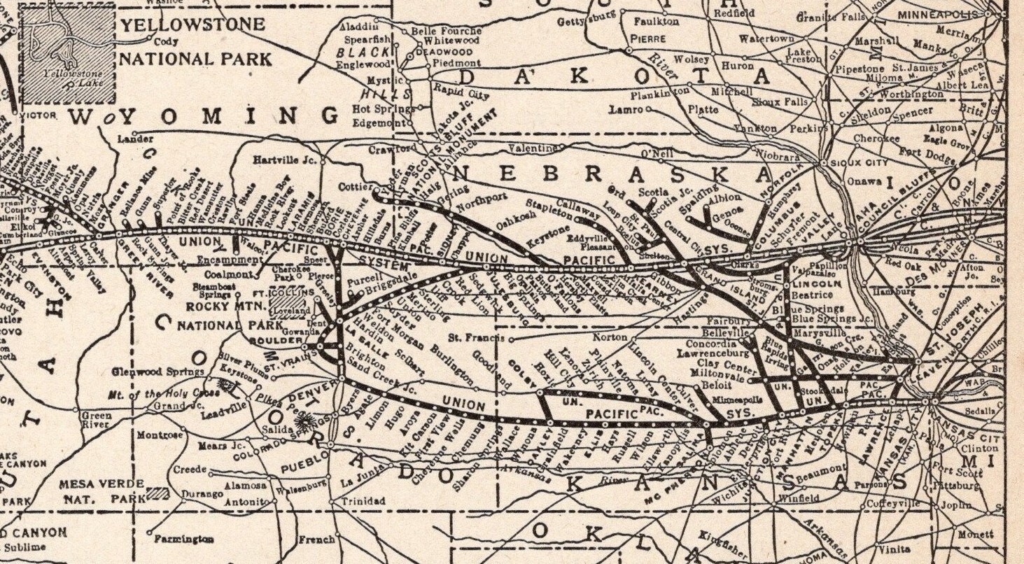 1928 Antique UNION PACIFIC RAILROAD Map Vintage Union Pacific Railway Map 2402