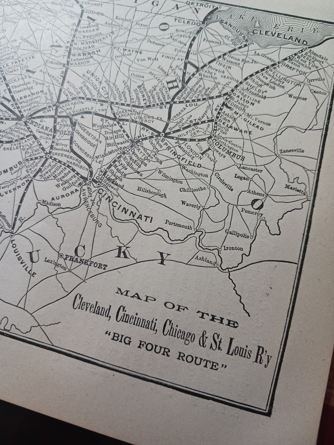 1897 Railroad Map CLEVELAND CINCINNATI CHICAGO & ST LOUIS RAILWAY Big Four Route