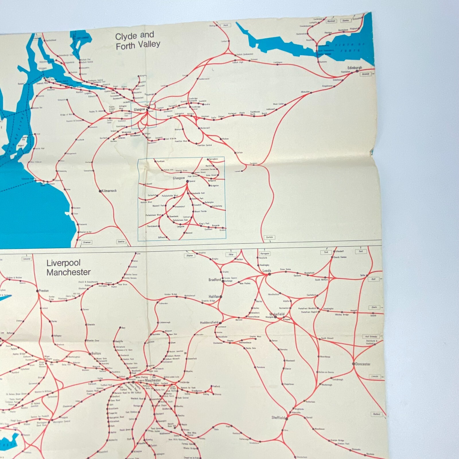 1975 Railroad Map British Rail Passenger Network Railway 23″ x 33″ Train Vintage