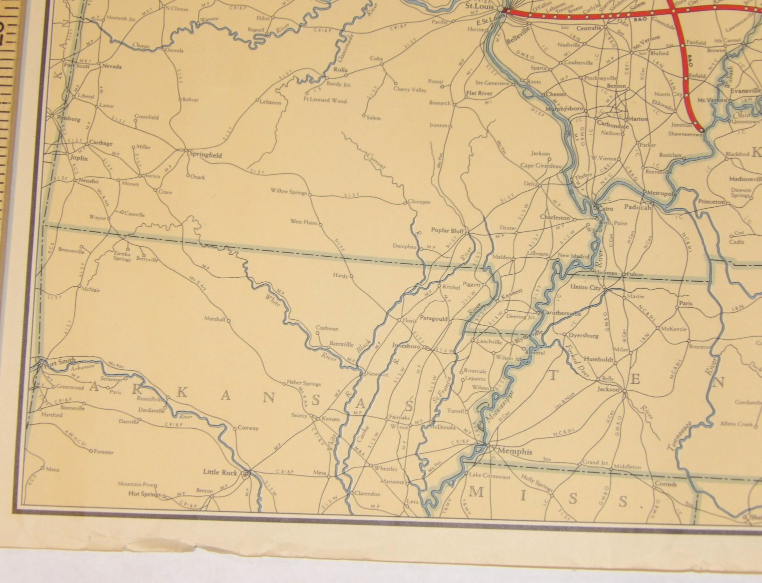 1950s B&O/BALTIMORE & OHIO RR GEOGRAPHICALLY CORRECT MAP/POSTER NORTHEASTERN USA