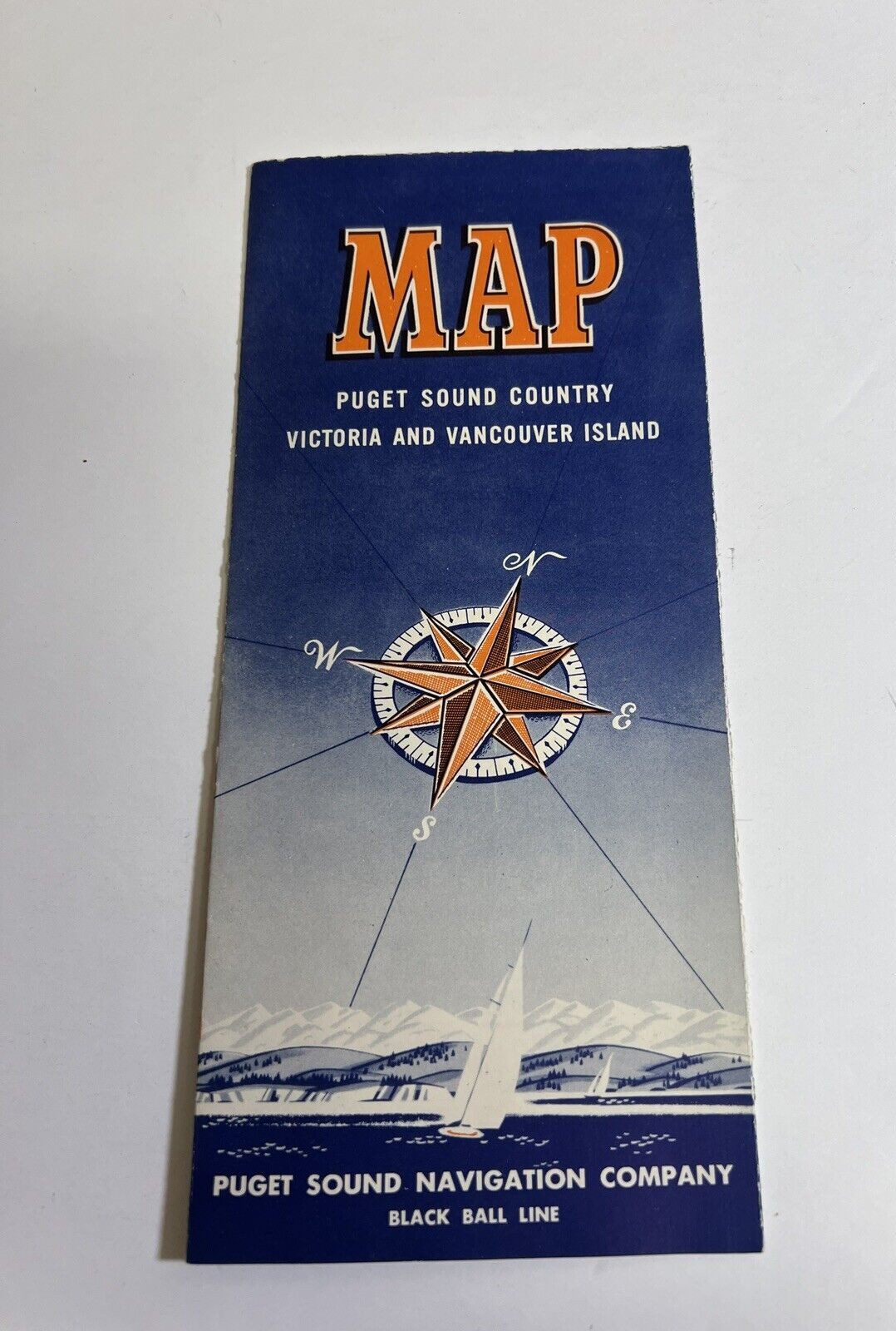 Vintage 1950’s Map Puget Sound Victoria & Vancouver Island Black Ball Line