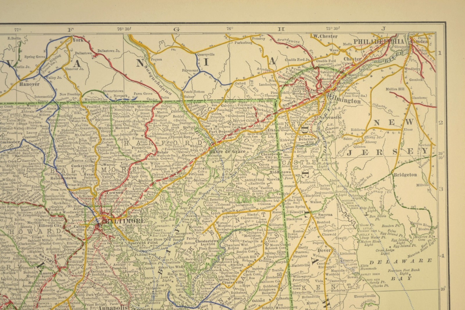 1914 Antique Map of MARYLAND Railroads Map DELAWARE ORIGINAL Atlas Map DATED