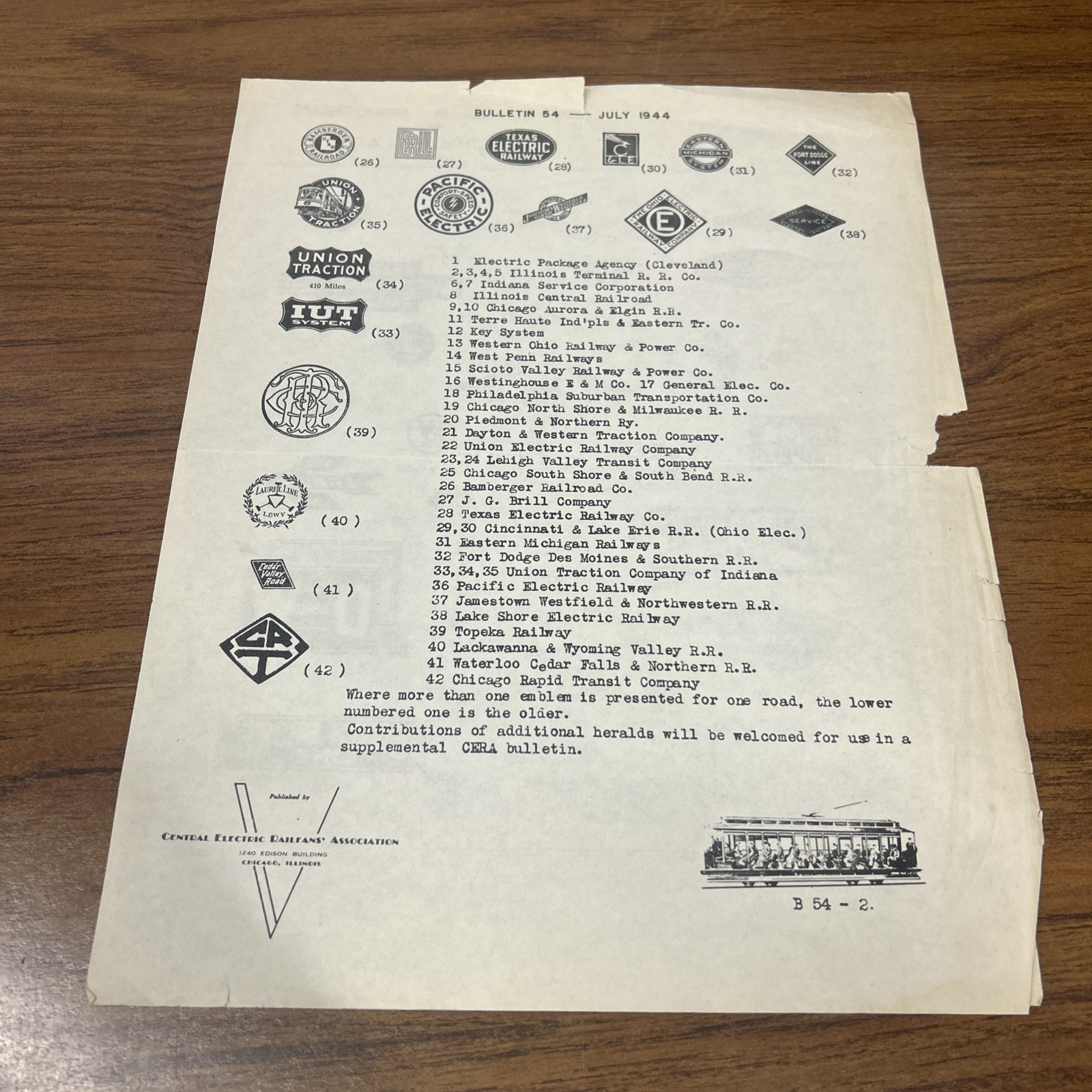 1944 Central Electric Railfans’ Association Bulletin 54 Emblems