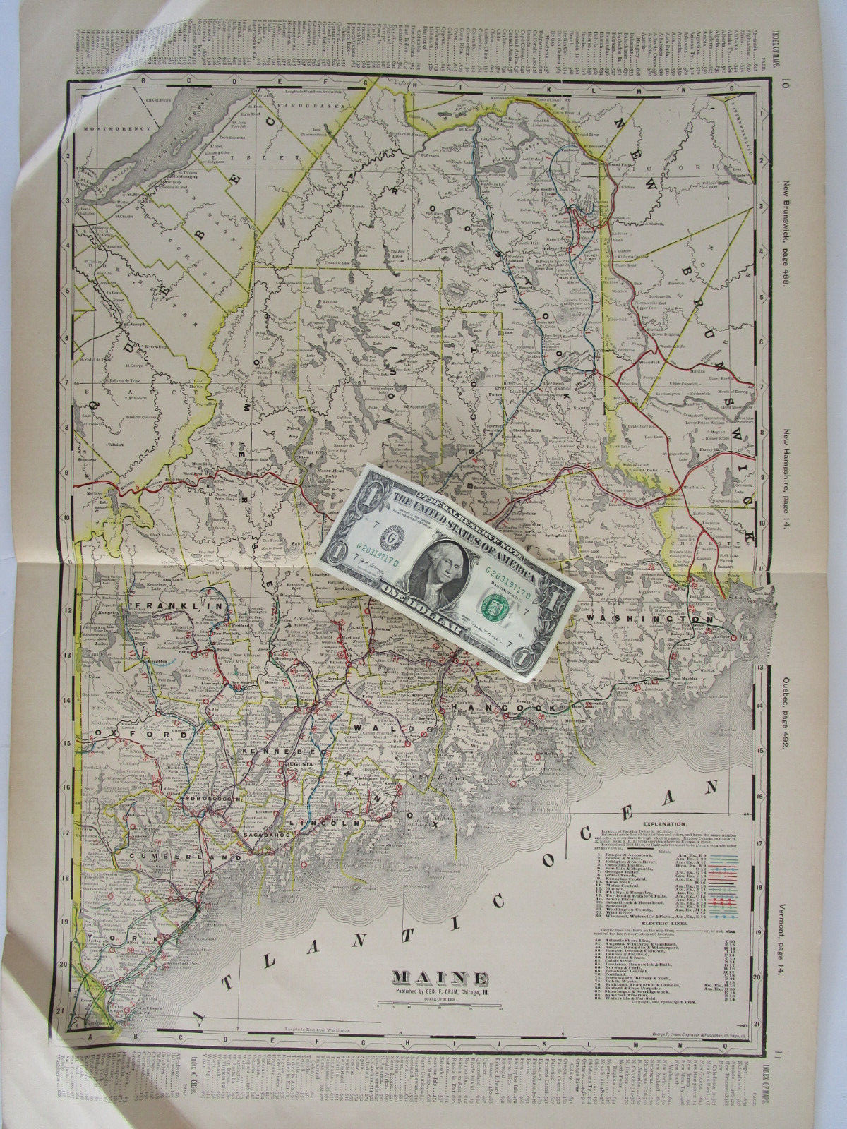 ME 1903 MAINE STEAM / INTERURBAN RAILROAD MAP. AS IS. HEAVY FOLDS BUT COMPLETE