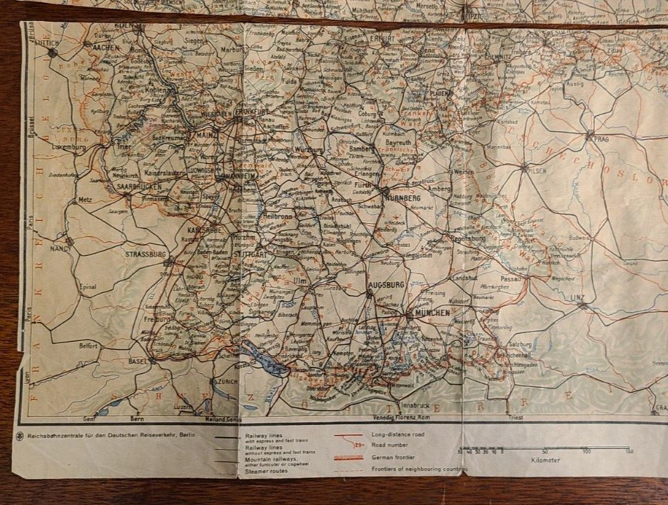 Map of German Railroad and Air Routes – interwar period 1928-38, 16 x 19″