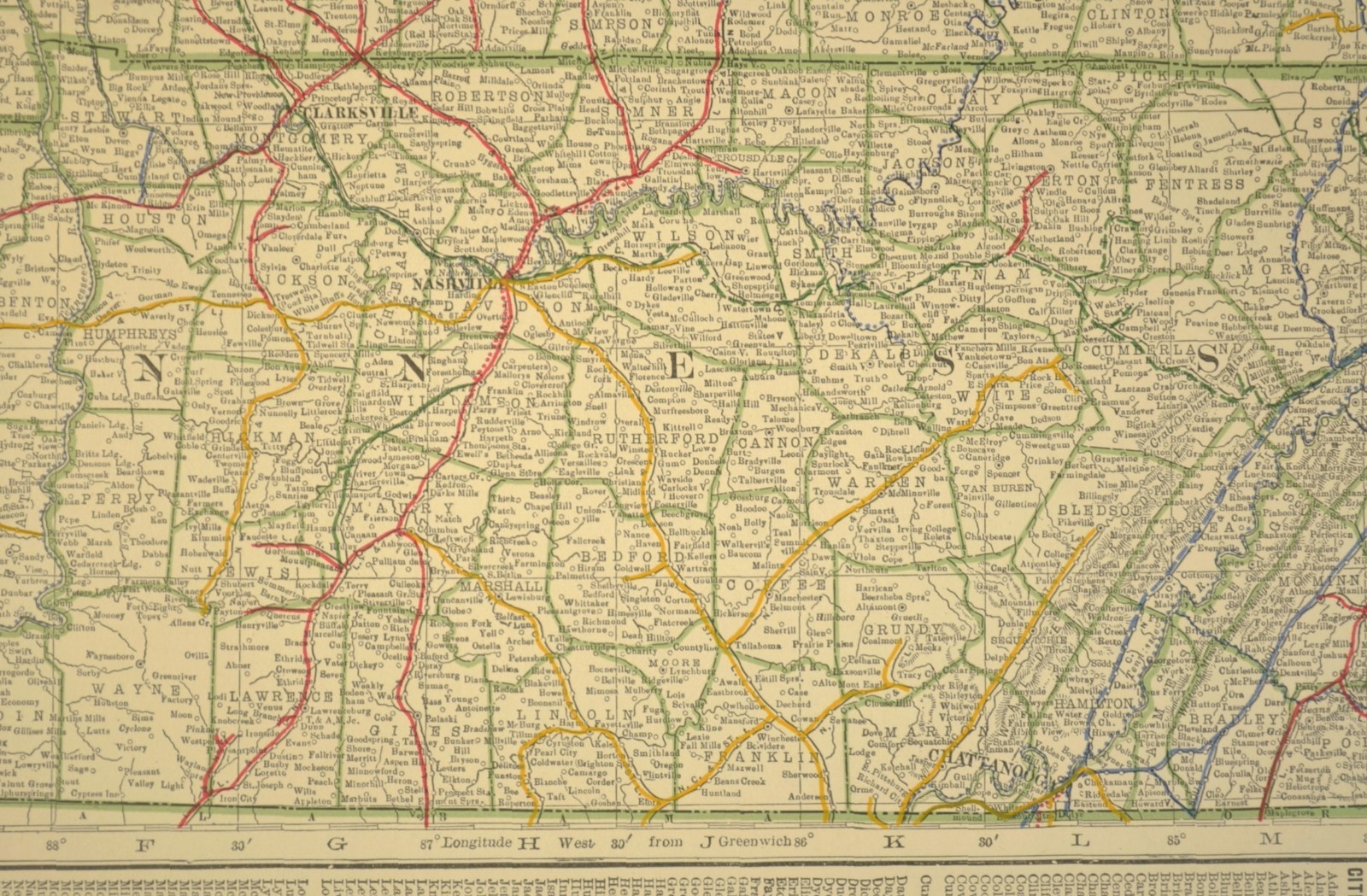 1914 Antique Map of KENTUCKY Railroads Map TENNESSEE ORIGINAL Atlas Map DATED