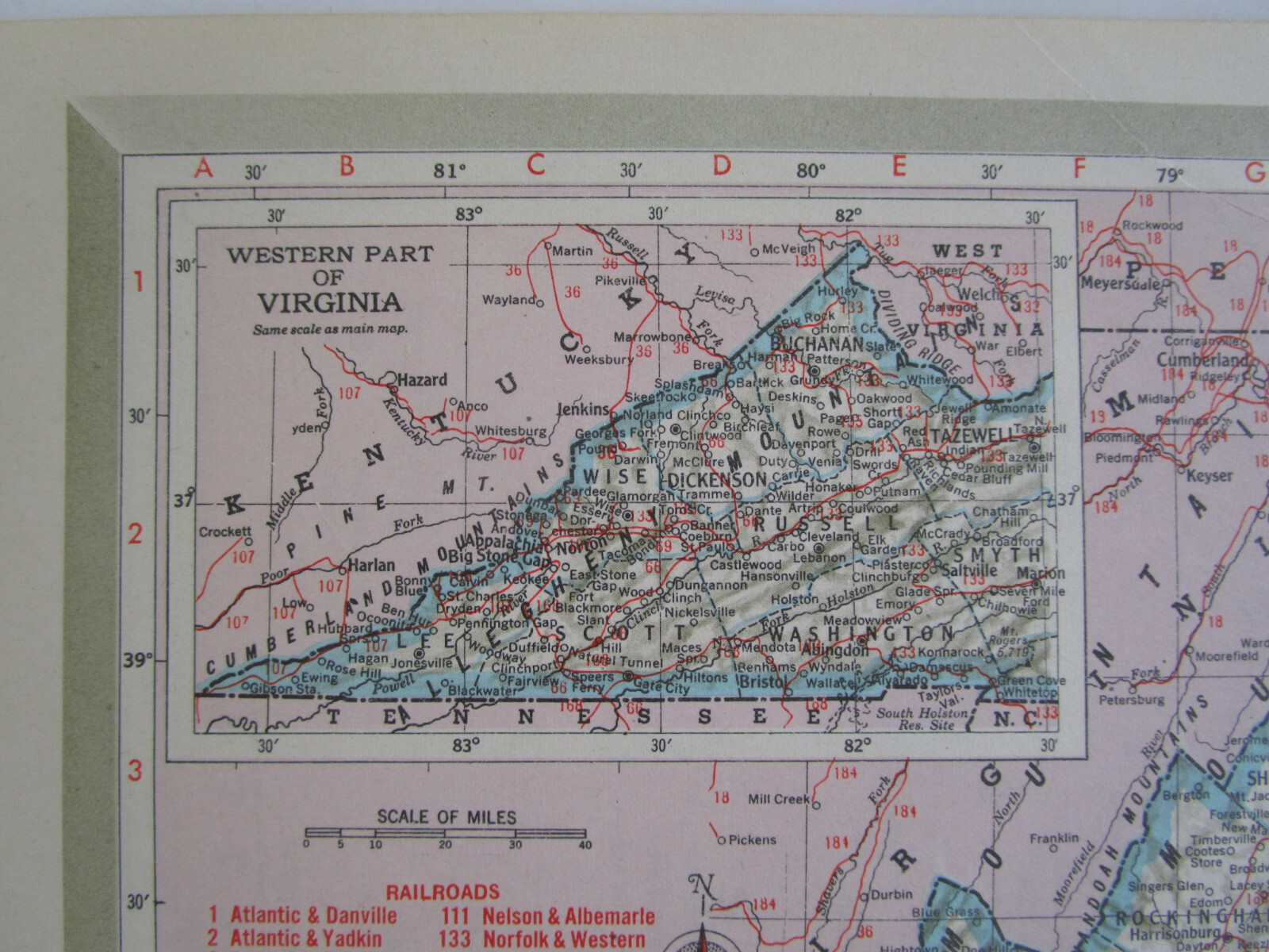 VA VT 1951 VIRGINIA RAILROAD Map NELSON & ALBEMARLE RR or VERMONT, RUTLAND RR