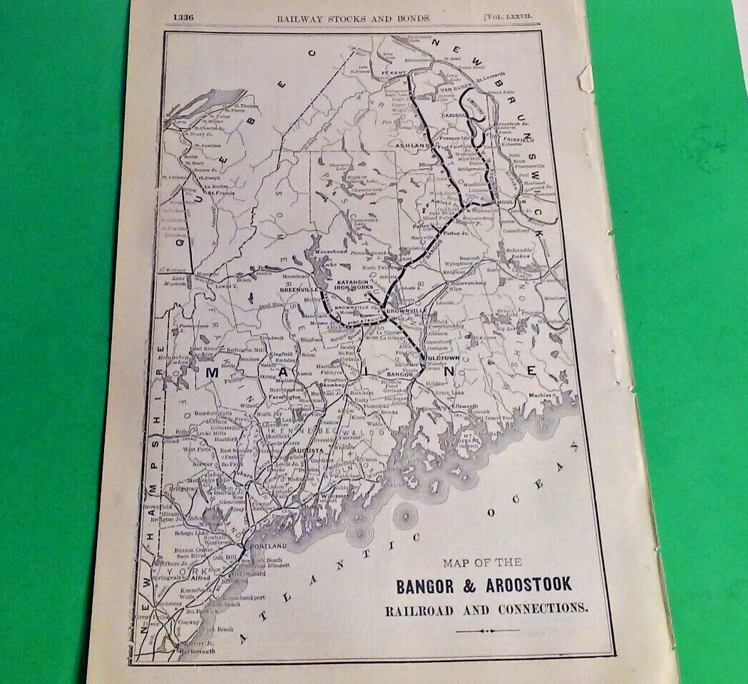 Rare 1903 Railroad Map of The BANGOR & AROOSTOOK RAILROAD Routes & Connections